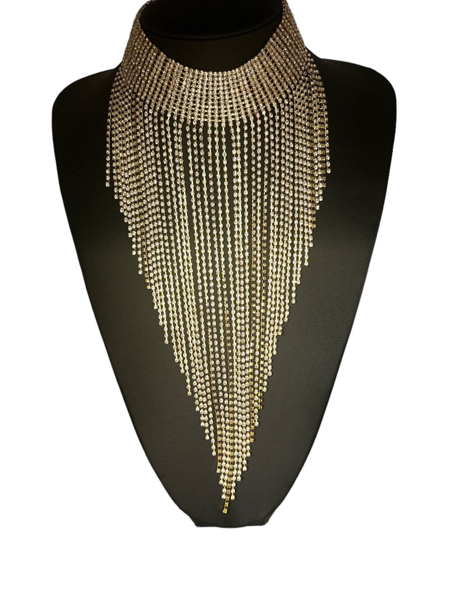 Elegant Rhinestones Sparkling Crystal Long Tassels Choker Necklace - Fatisha Boutique