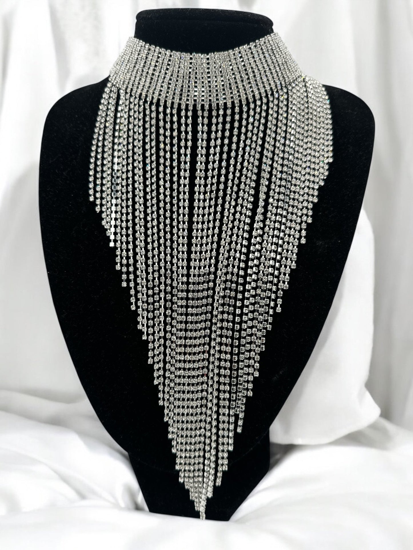 Elegant Rhinestones Sparkling Crystal Long Tassels Choker Necklace - Fatisha Boutique