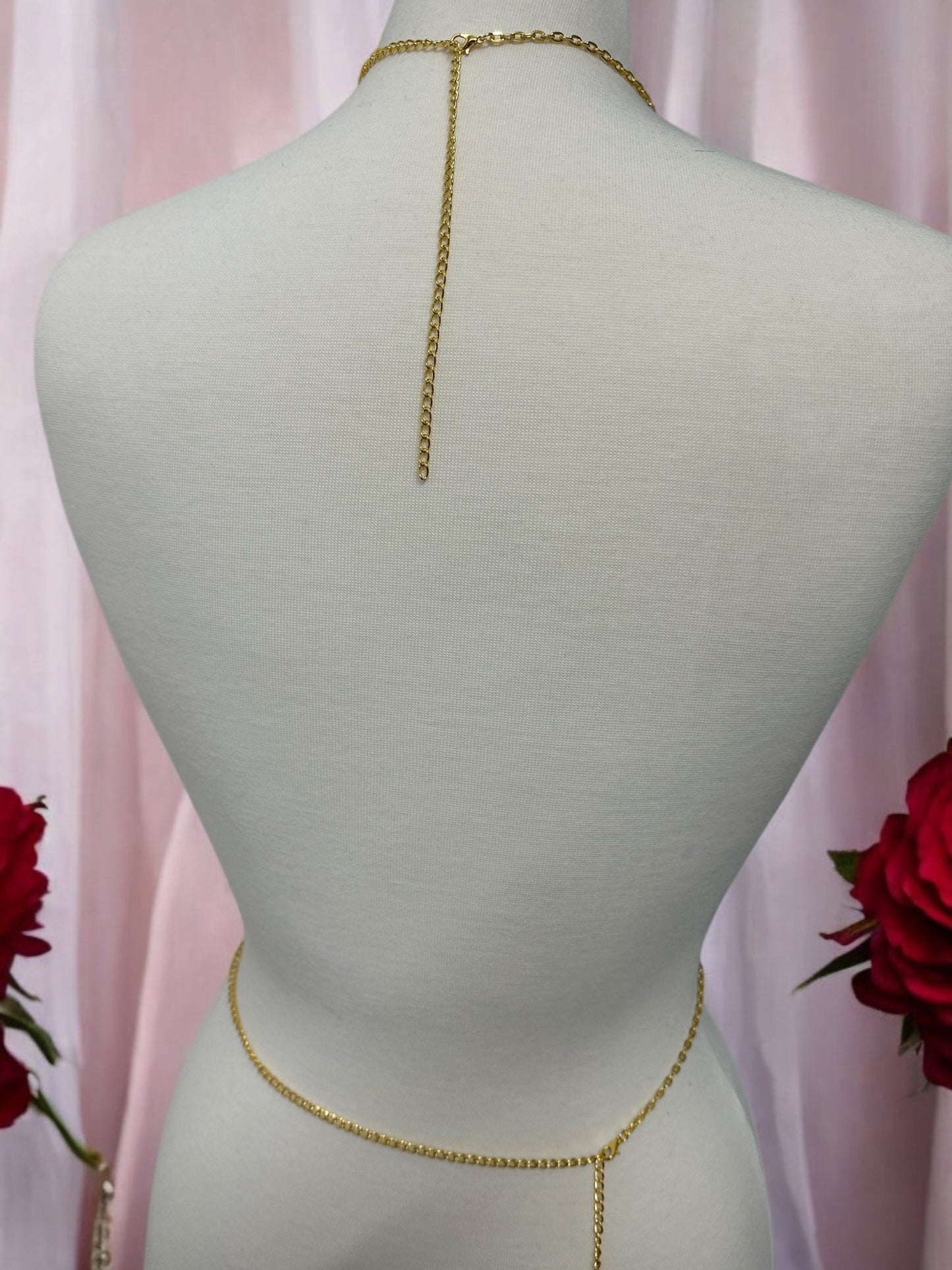 Elegant Silver Rhinestone Body Chain with Green Heart Pendant - Statement Body Jewellery - Fatisha Boutique