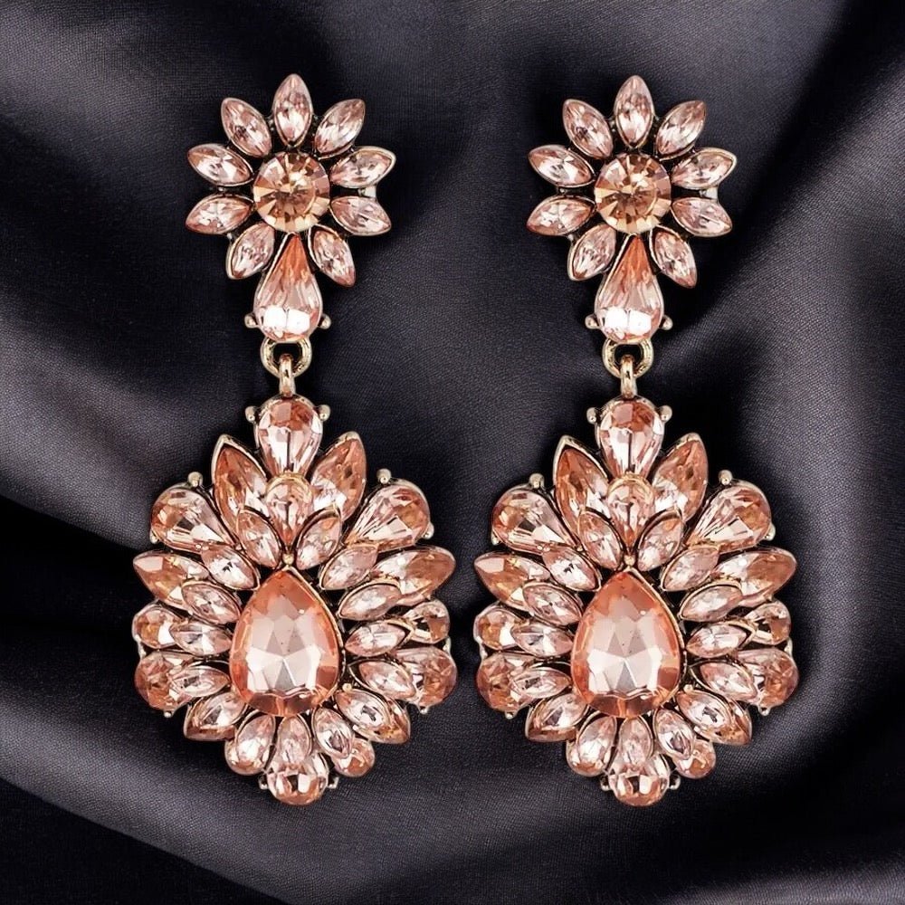 Elegant Teardrop Gemstone Floral Statement Earrings - Fatisha Boutique