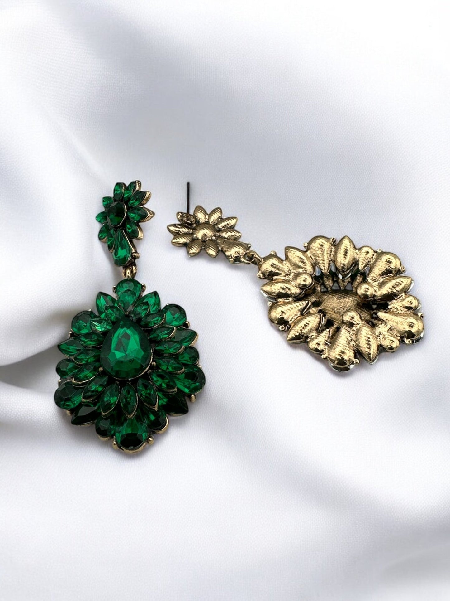 Elegant Teardrop Gemstone Floral Statement Earrings - Fatisha Boutique