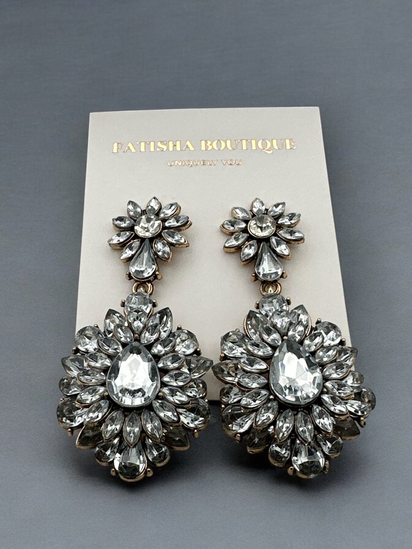 Elegant Teardrop Gemstone Floral Statement Earrings - Fatisha Boutique