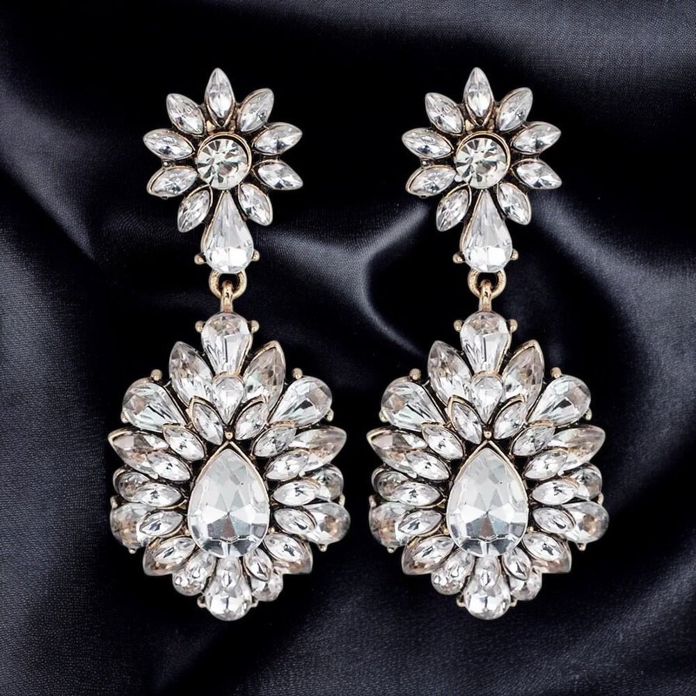 Elegant Teardrop Gemstone Floral Statement Earrings - Fatisha Boutique