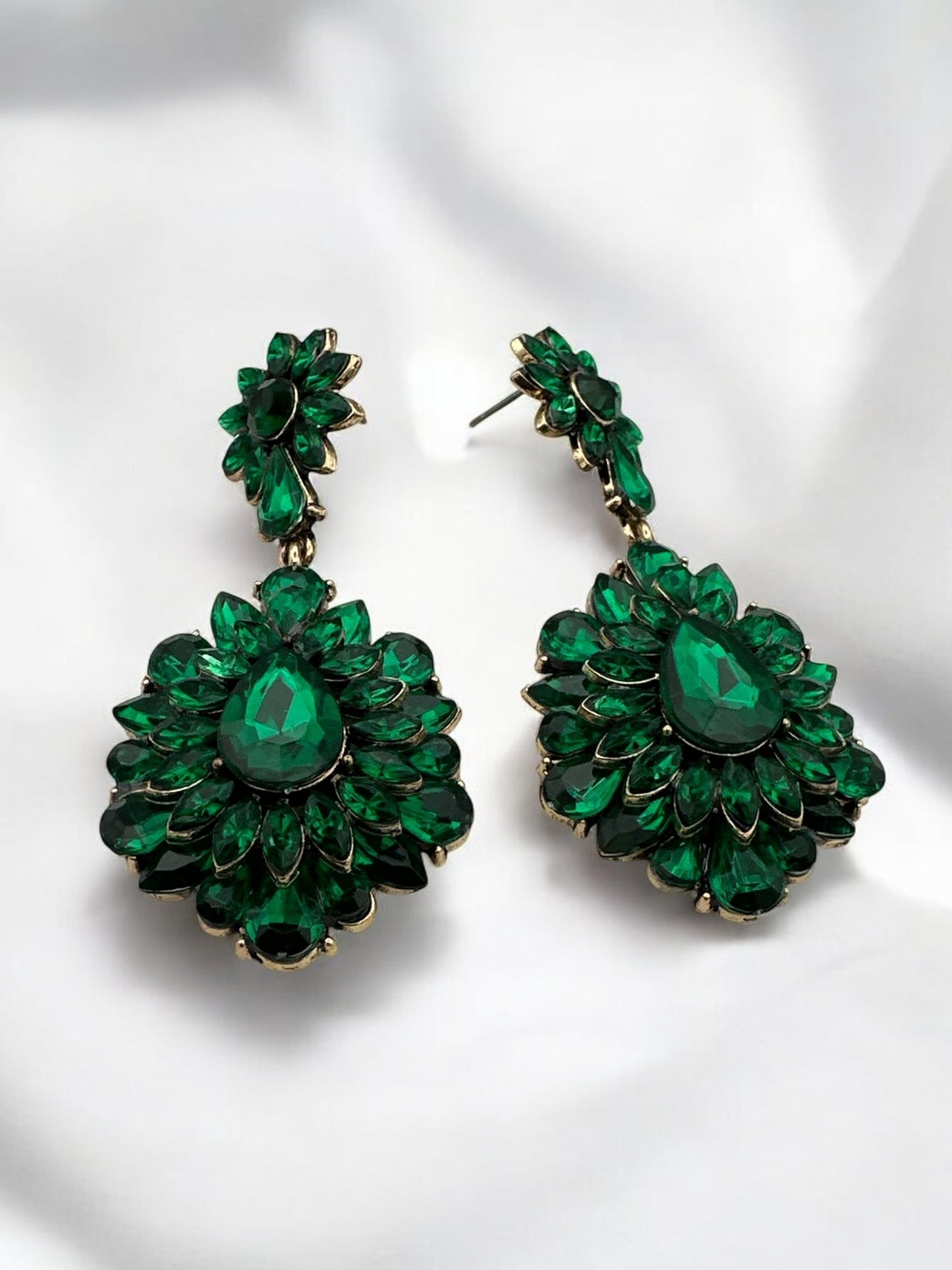 Elegant Teardrop Gemstone Floral Statement Earrings - Fatisha Boutique