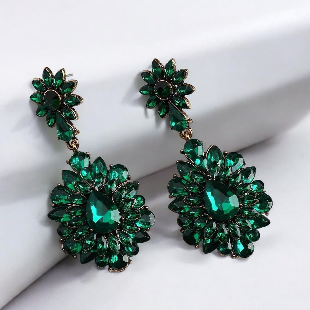 Elegant Teardrop Gemstone Floral Statement Earrings - Fatisha Boutique