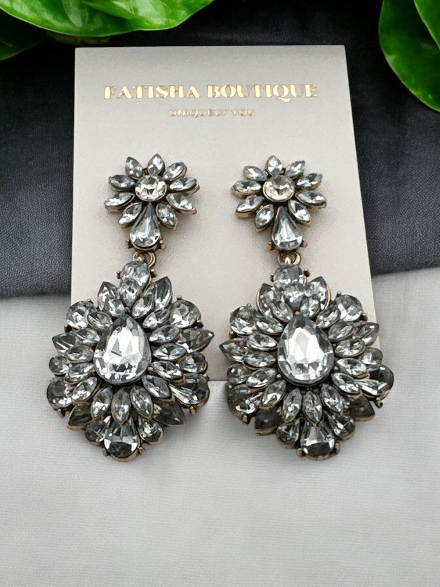 Elegant Teardrop Gemstone Floral Statement Earrings - Fatisha Boutique