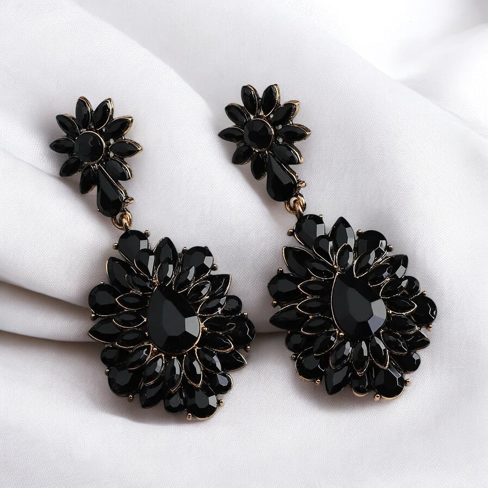 Elegant Teardrop Gemstone Floral Statement Earrings - Fatisha Boutique