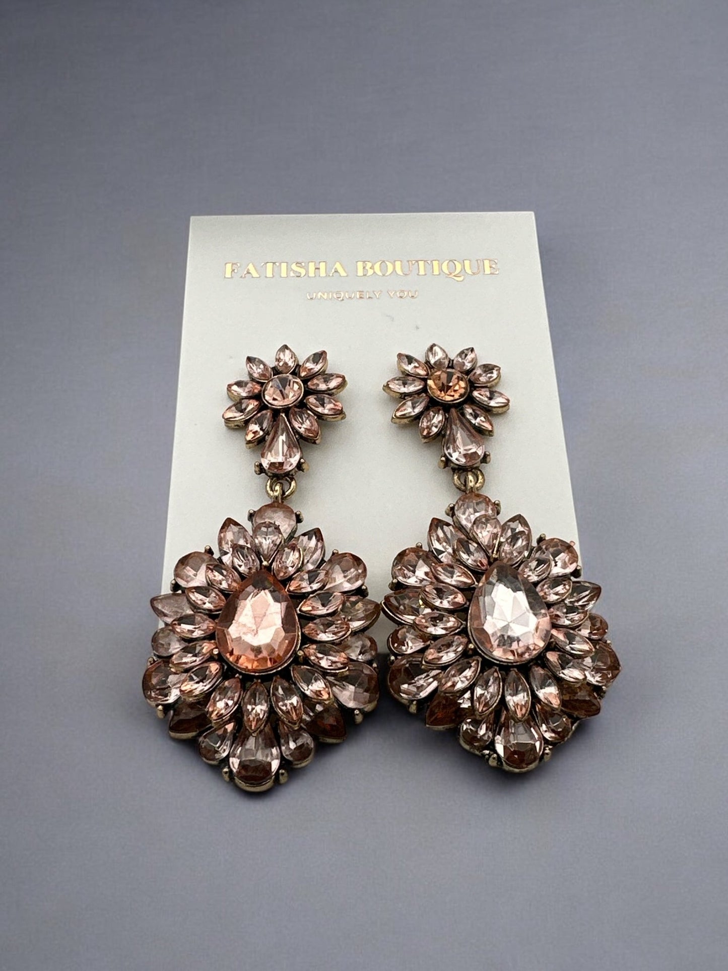 Elegant Teardrop Gemstone Floral Statement Earrings - Fatisha Boutique