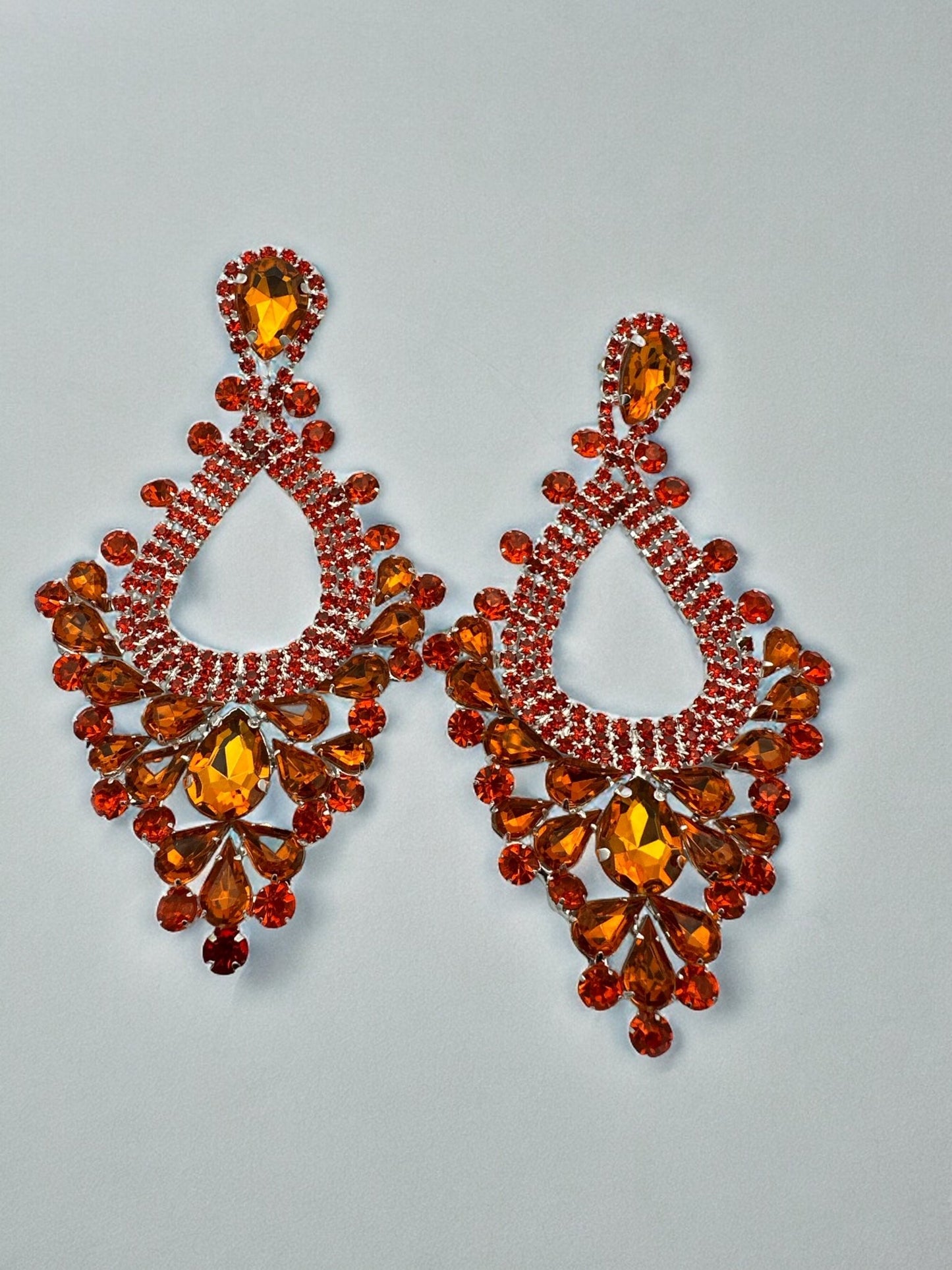 Elegant Teardrop Orange Rhinestones Statement Teardrop Earrings - Fatisha Boutique