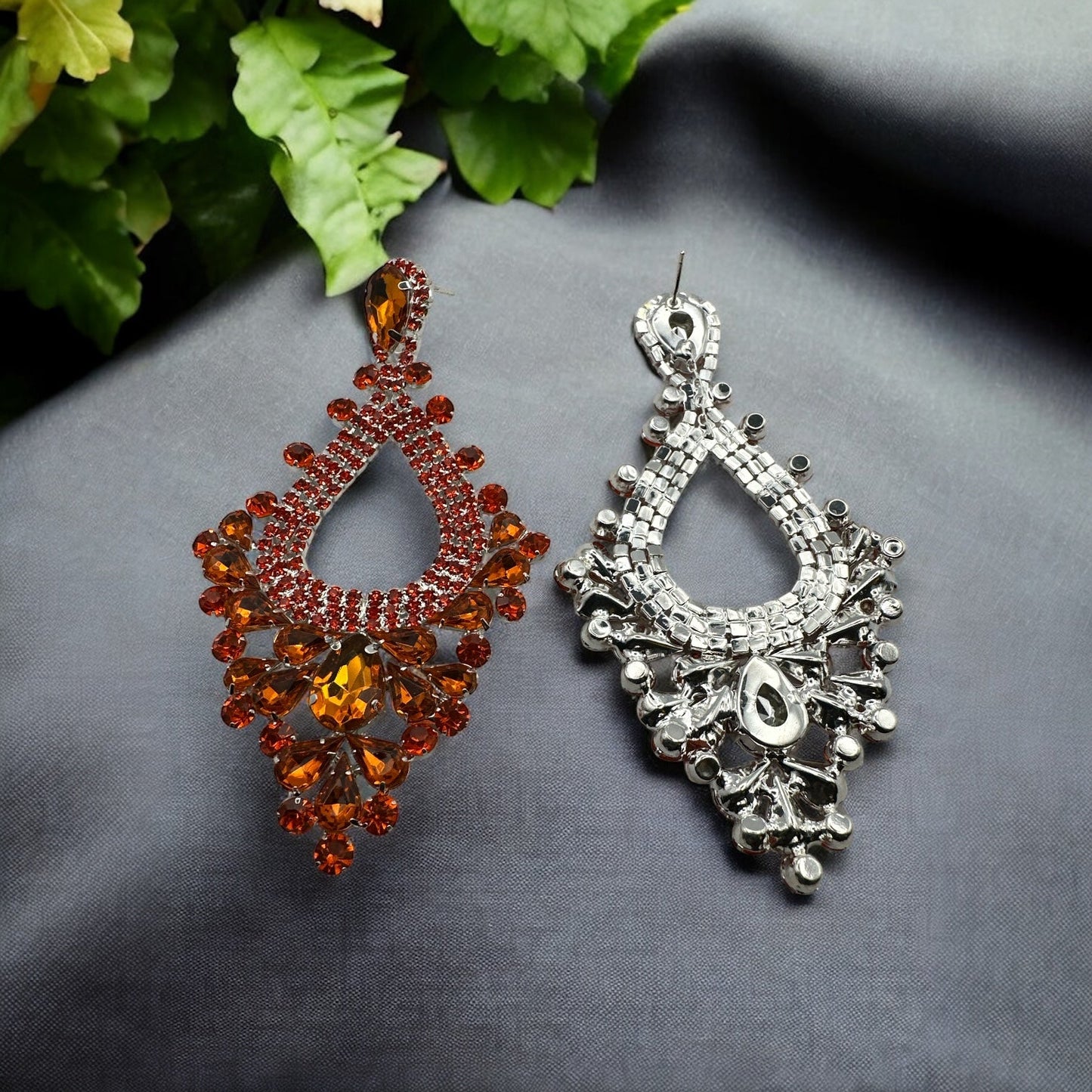 Elegant Teardrop Orange Rhinestones Statement Teardrop Earrings - Fatisha Boutique