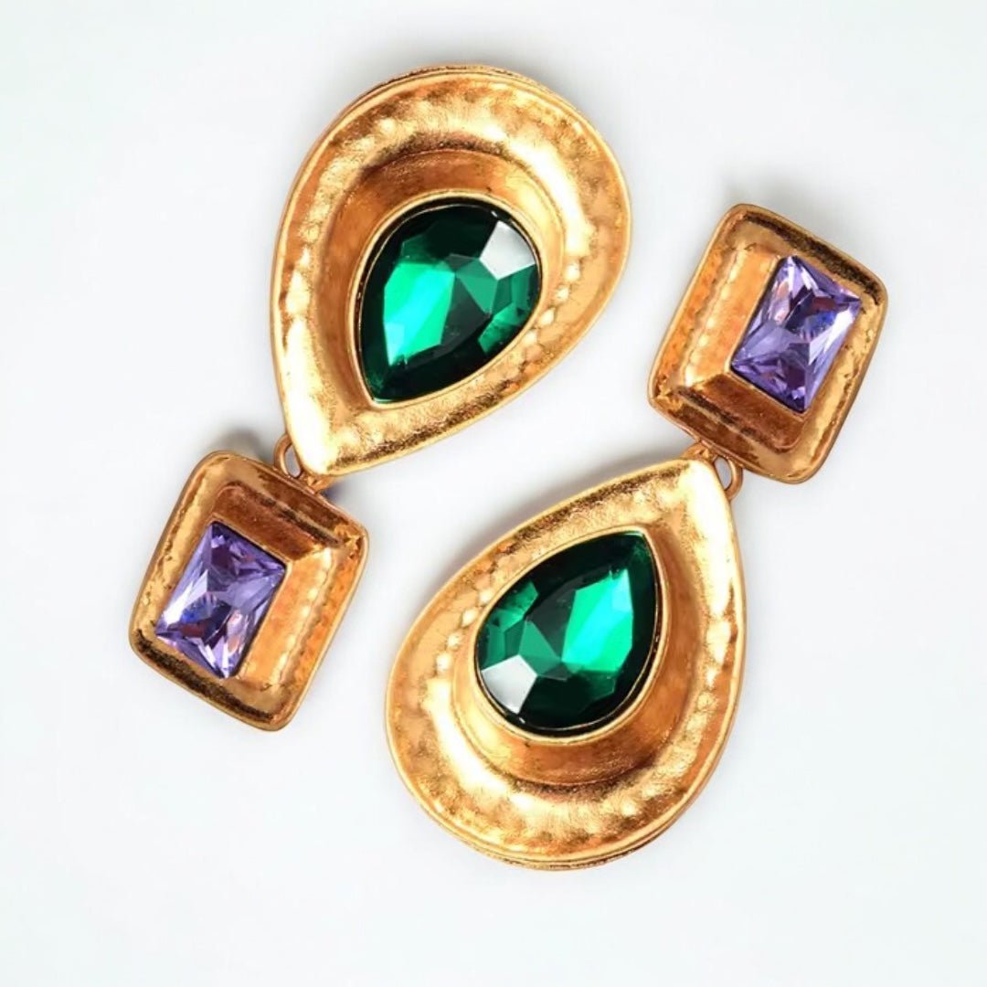 Elegant Teardrop Rhinestone Dangle Earrings – Gold Tone - Fatisha Boutique