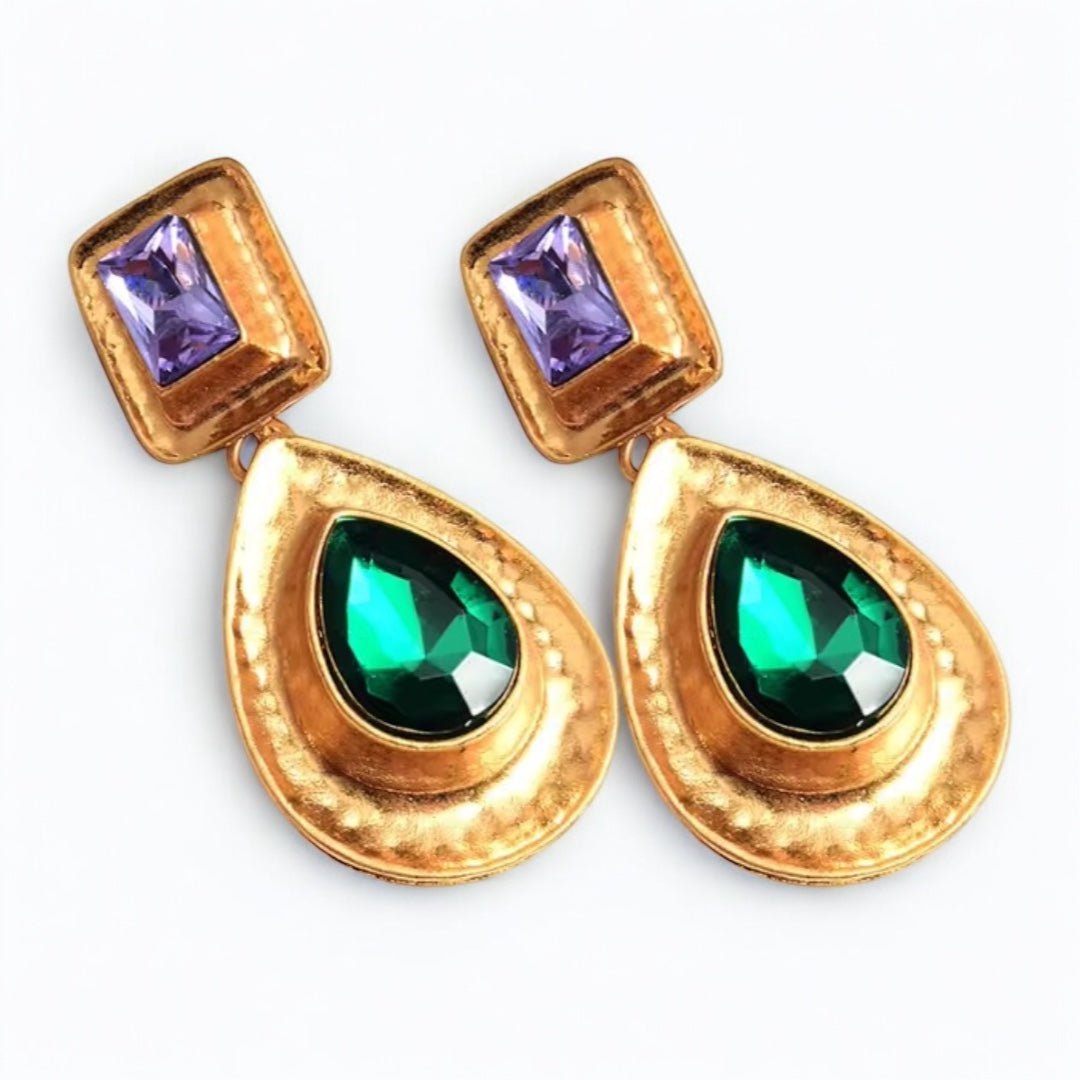 Elegant Teardrop Rhinestone Dangle Earrings – Gold Tone - Fatisha Boutique