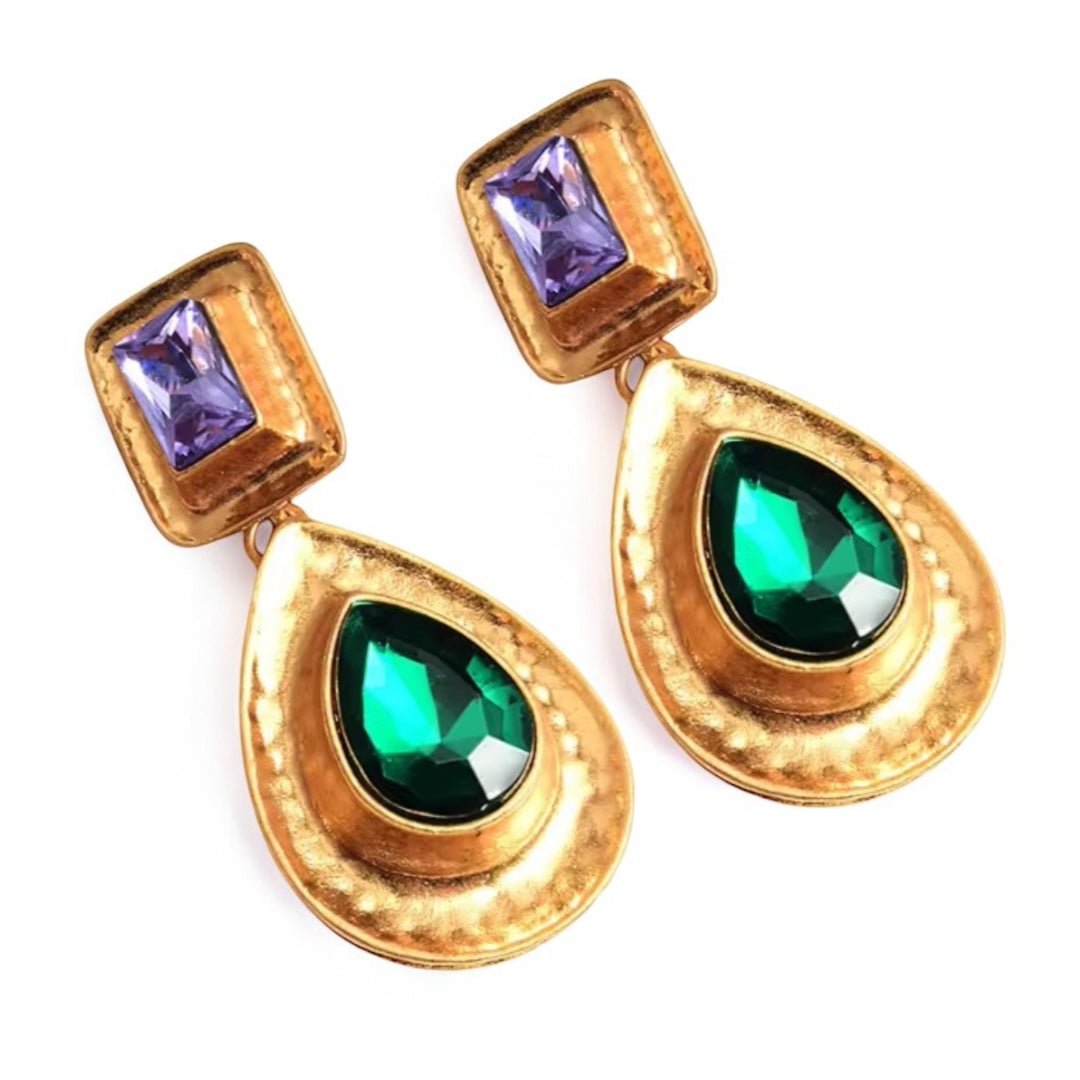Elegant Teardrop Rhinestone Dangle Earrings – Gold Tone - Fatisha Boutique