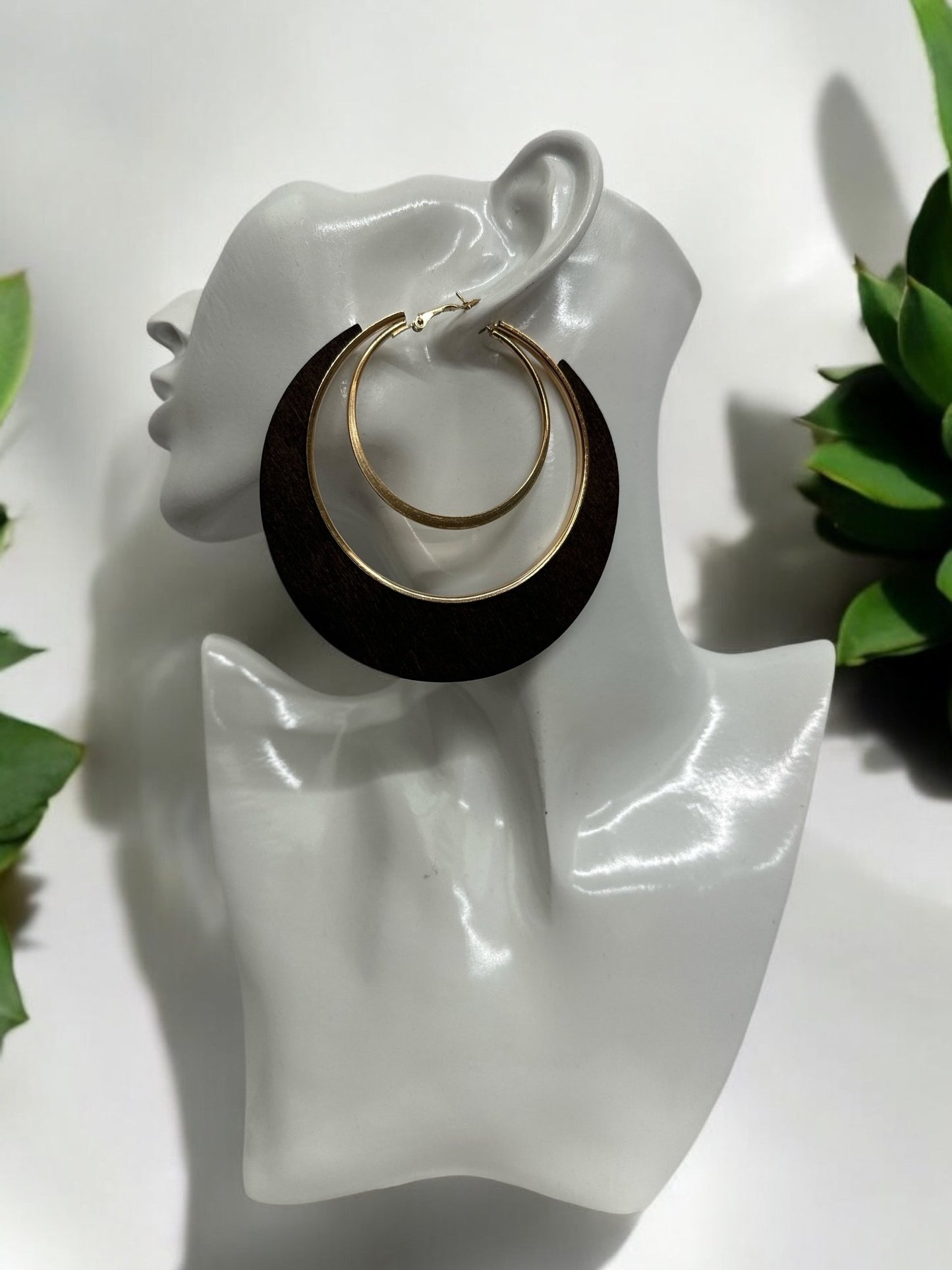 Ethnic Wooden Hoop Earrings – Minimalist Wood and Metal Statement Jewellery - Fatisha Boutique