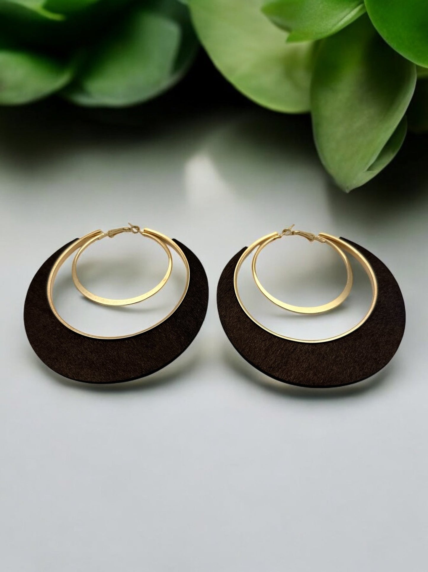 Ethnic Wooden Hoop Earrings – Minimalist Wood and Metal Statement Jewellery - Fatisha Boutique