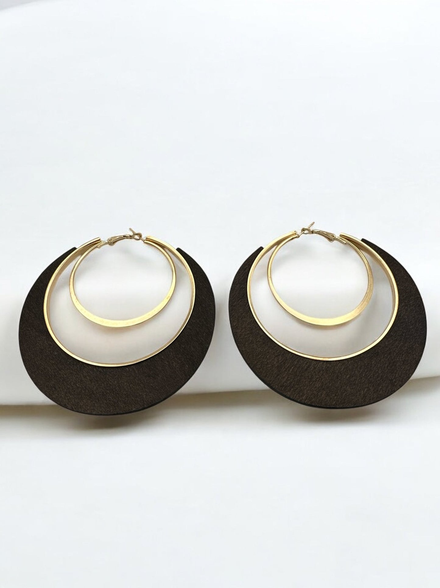 Ethnic Wooden Hoop Earrings – Minimalist Wood and Metal Statement Jewellery - Fatisha Boutique