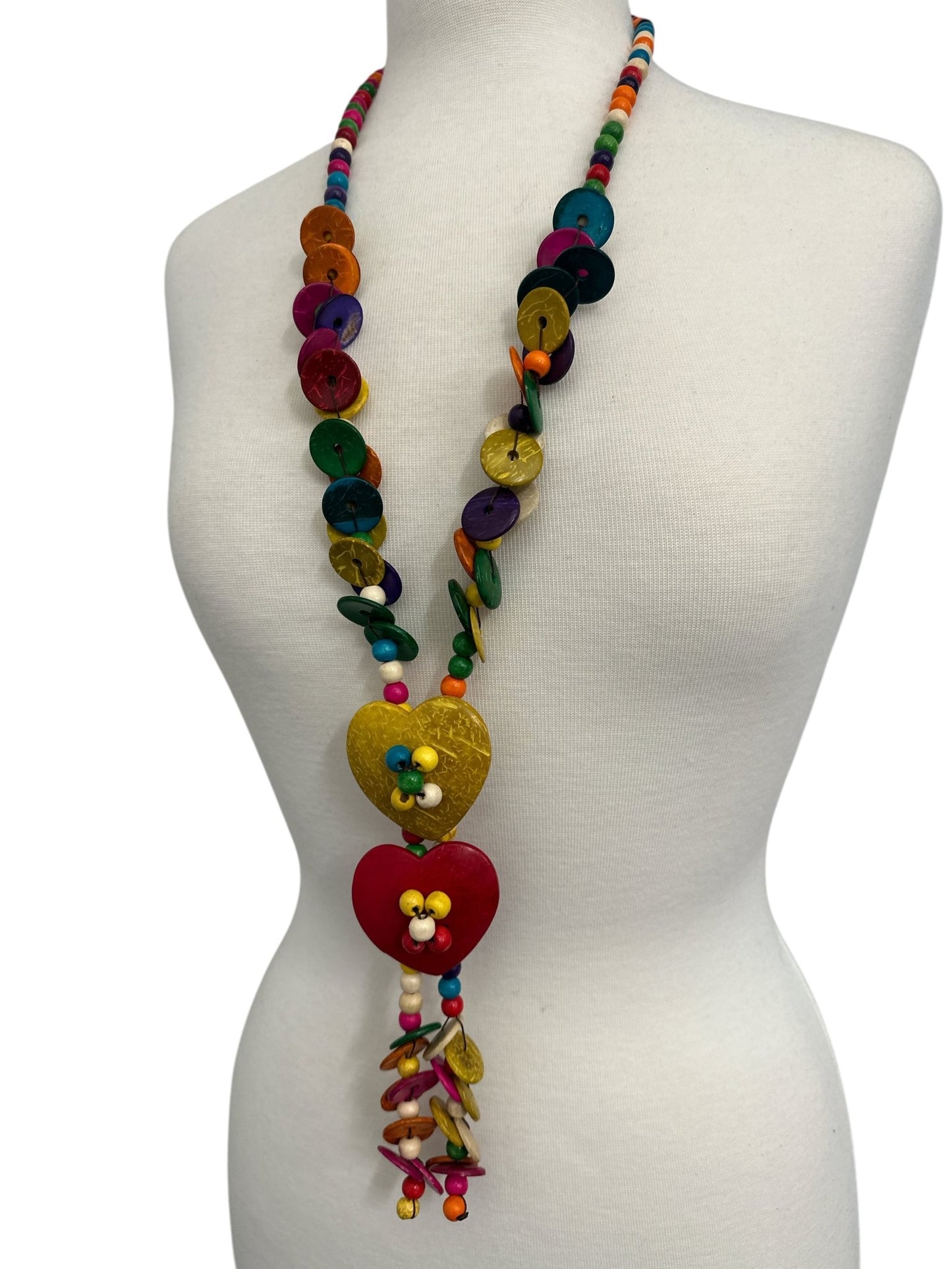 Extra Long Boho Coconut Shell Necklace – Handmade Multicolour Statement Ethnic Jewellery - Fatisha Boutique