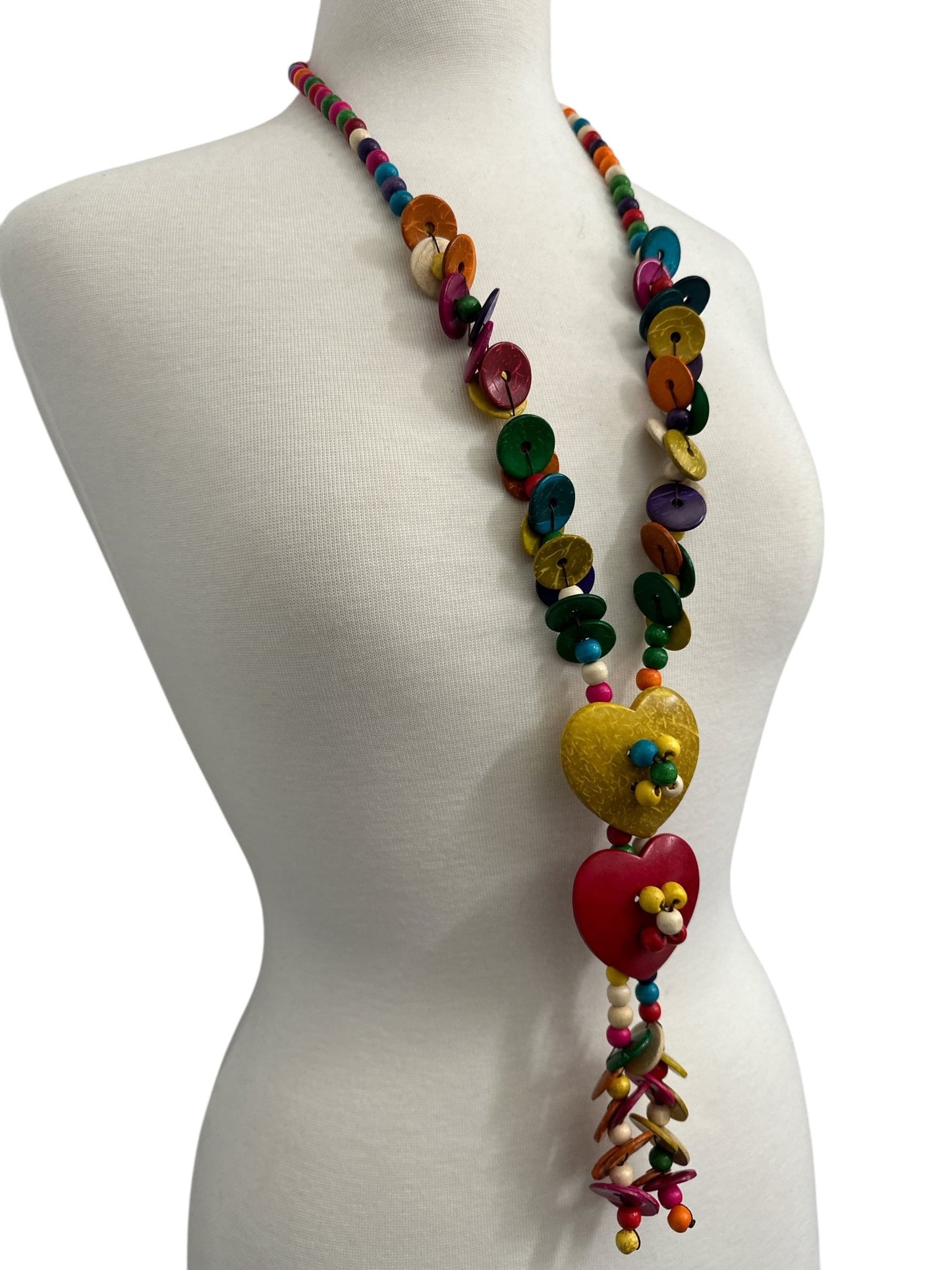 Extra Long Boho Coconut Shell Necklace – Handmade Multicolour Statement Ethnic Jewellery - Fatisha Boutique