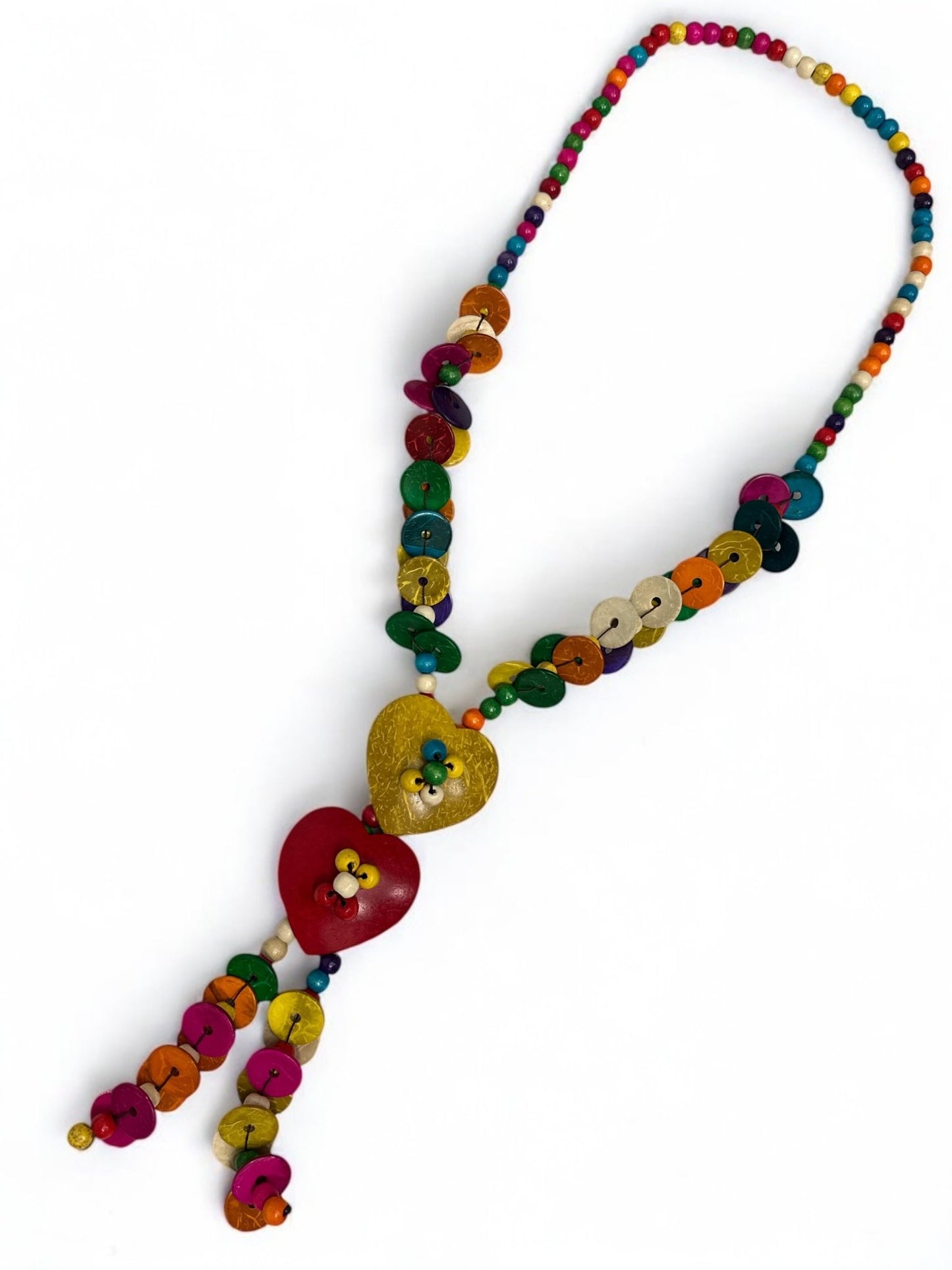 Extra Long Boho Coconut Shell Necklace – Handmade Multicolour Statement Ethnic Jewellery - Fatisha Boutique