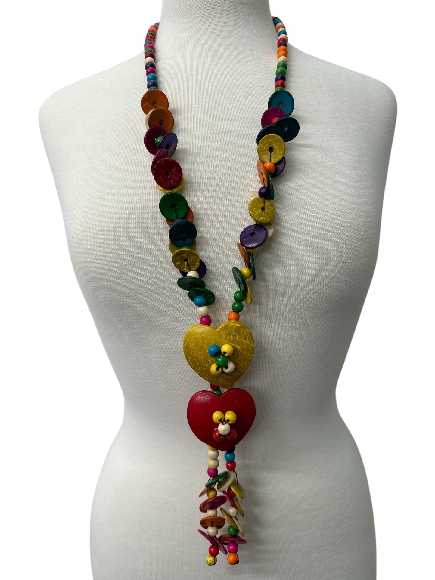 Extra Long Boho Coconut Shell Necklace – Handmade Multicolour Statement Ethnic Jewellery - Fatisha Boutique