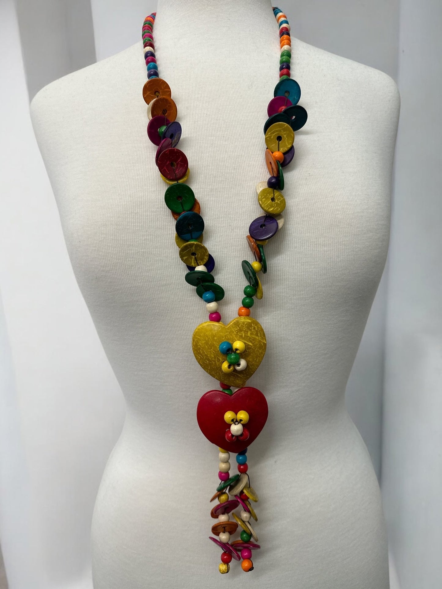 Extra Long Boho Coconut Shell Necklace – Handmade Multicolour Statement Ethnic Jewellery - Fatisha Boutique