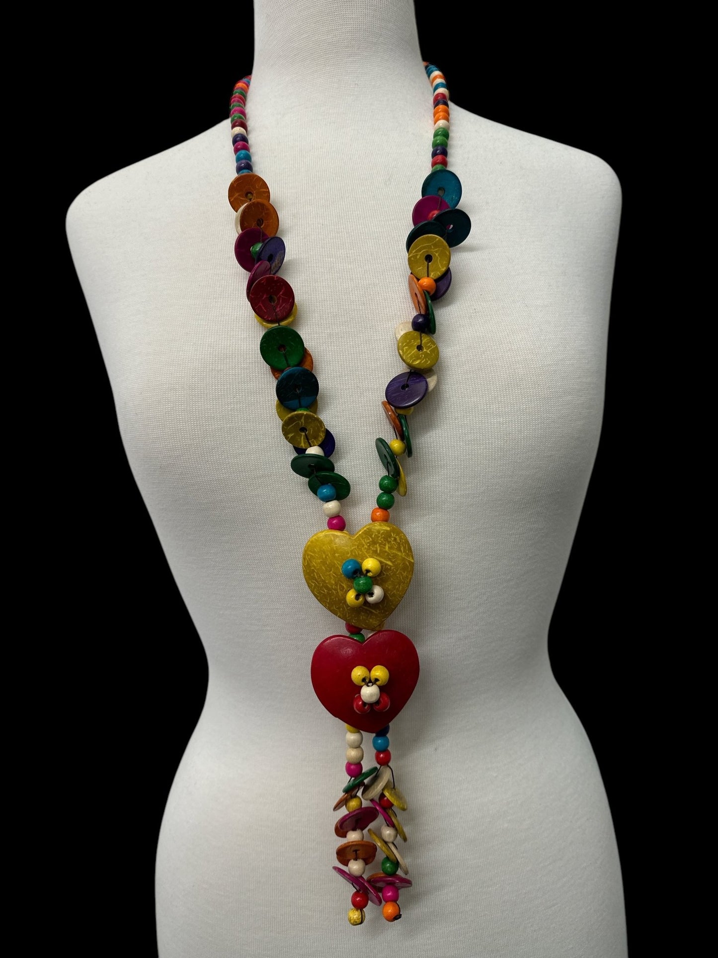 Extra Long Boho Coconut Shell Necklace – Handmade Multicolour Statement Ethnic Jewellery - Fatisha Boutique