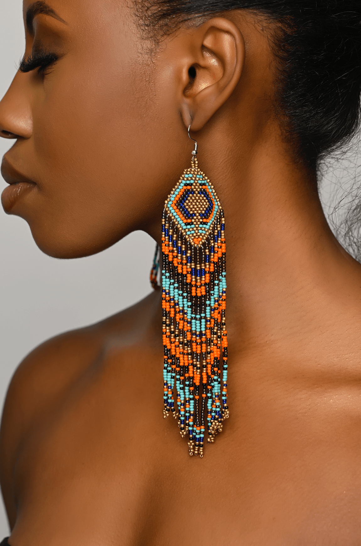 Extra Long Elegant Authentic African Tribal Ethnic Native Dangle Earrings - Fatisha Boutique