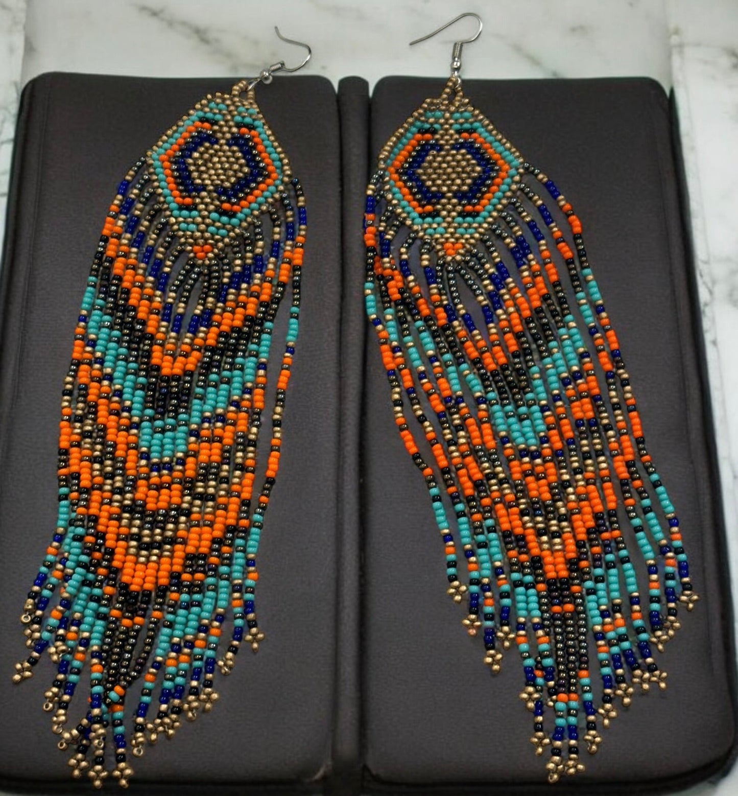 Extra Long Elegant Authentic African Tribal Ethnic Native Dangle Earrings - Fatisha Boutique