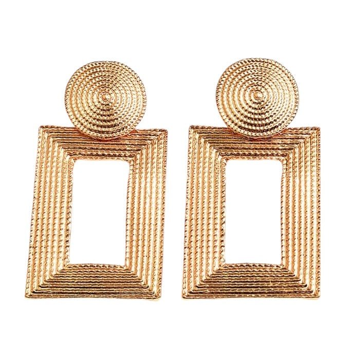 Geometric Textured Gold Statement Earrings – Bold Retro Dangle Earrings for Women - Fatisha Boutique
