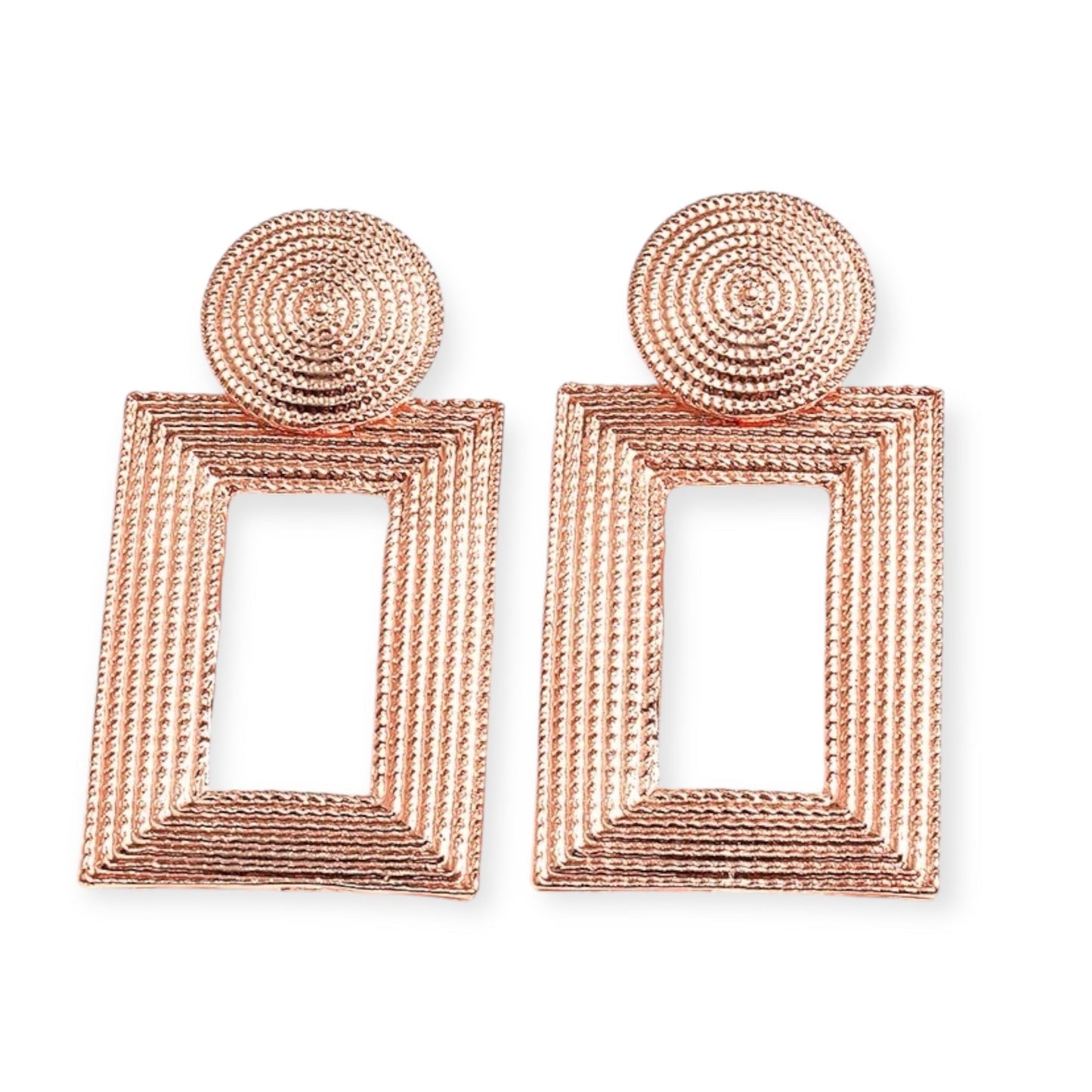 Geometric Textured Gold Statement Earrings – Bold Retro Dangle Earrings for Women - Fatisha Boutique
