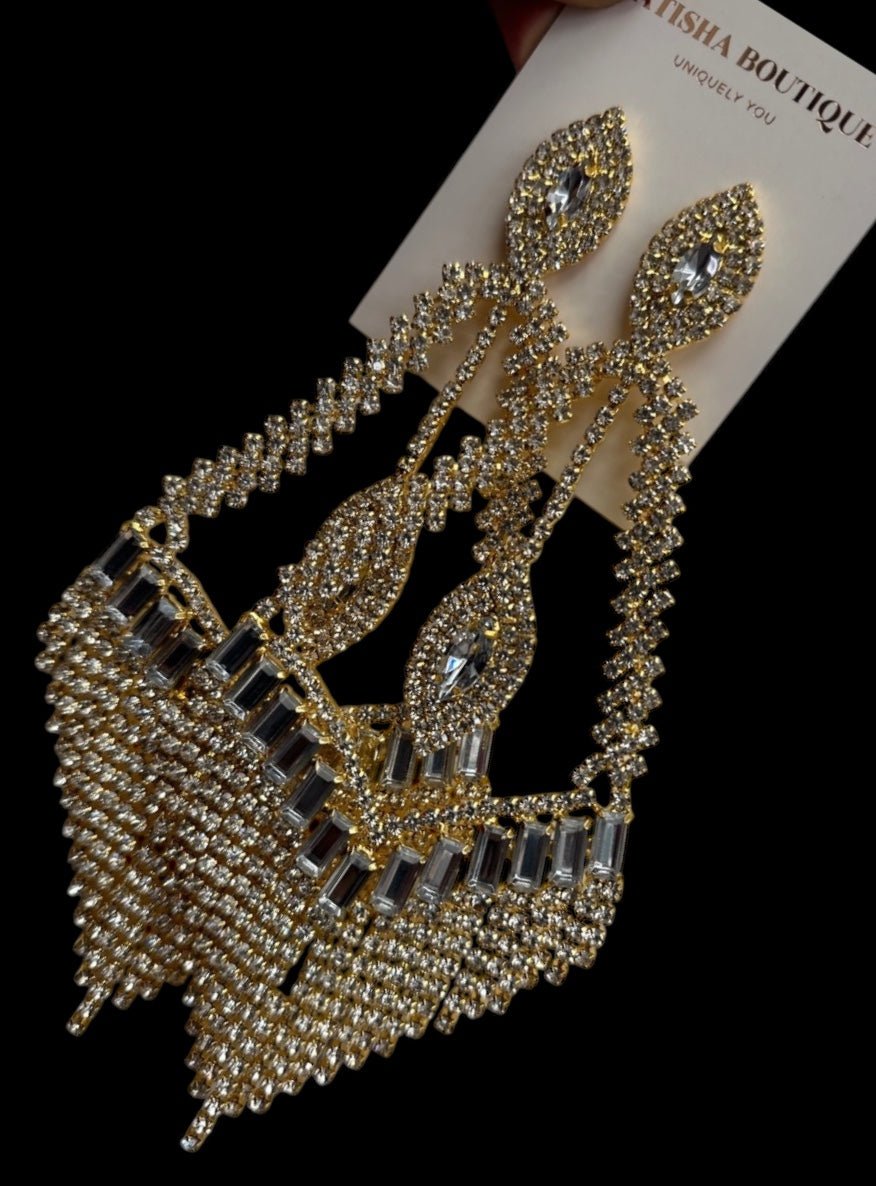 Glam Rhinestone Tassel Statement Earrings – Bold Elegant Dangle Jewellery for Special Occasions - Fatisha Boutique