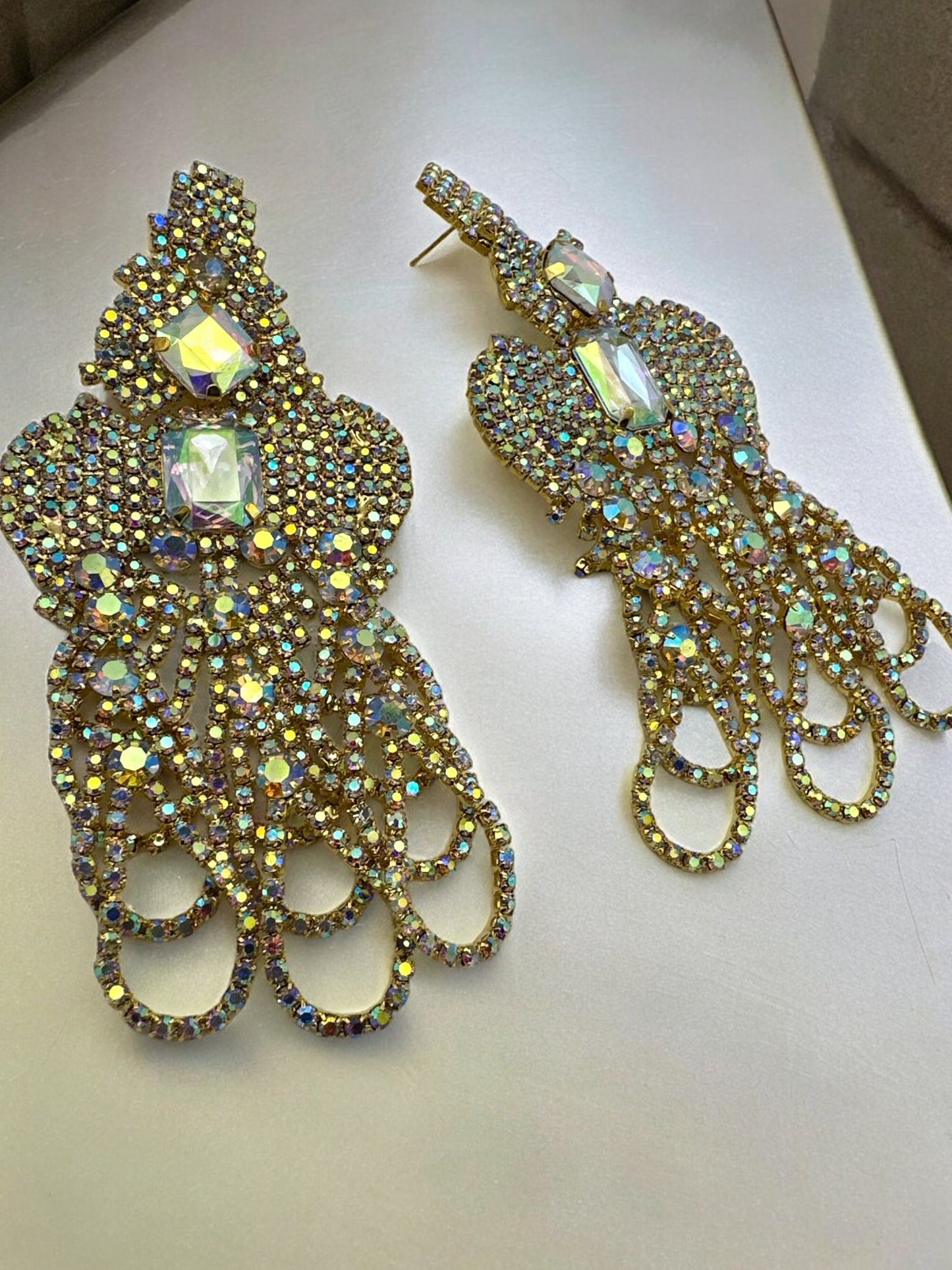 Glamorous Crystal Diamante Rhinestone Dangle Statement Earrings - Fatisha Boutique