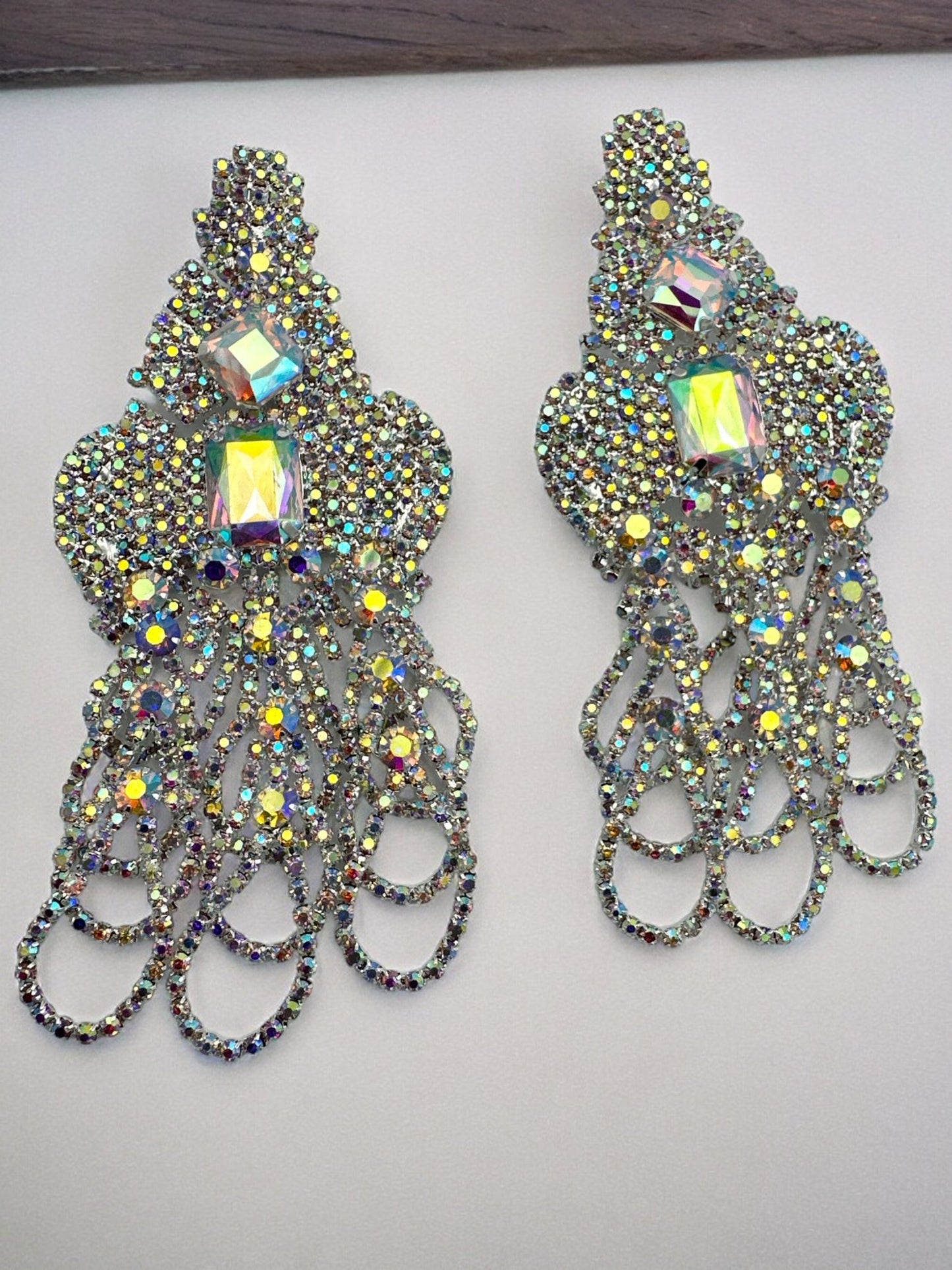 Glamorous Crystal Diamante Rhinestone Dangle Statement Earrings - Fatisha Boutique