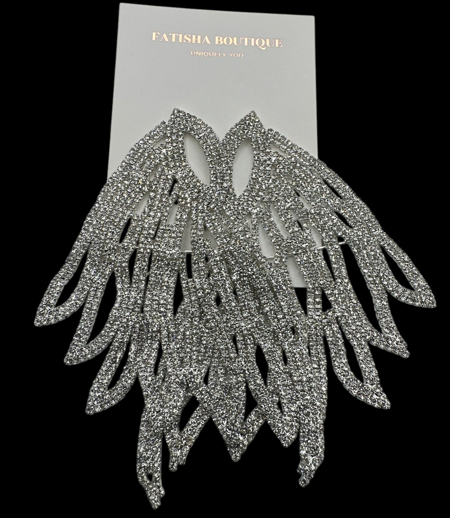 Glamorous Crystal Rhinestone Wing Earrings – Long Sparkling Statement Diamante Stud Drop Design - Fatisha Boutique