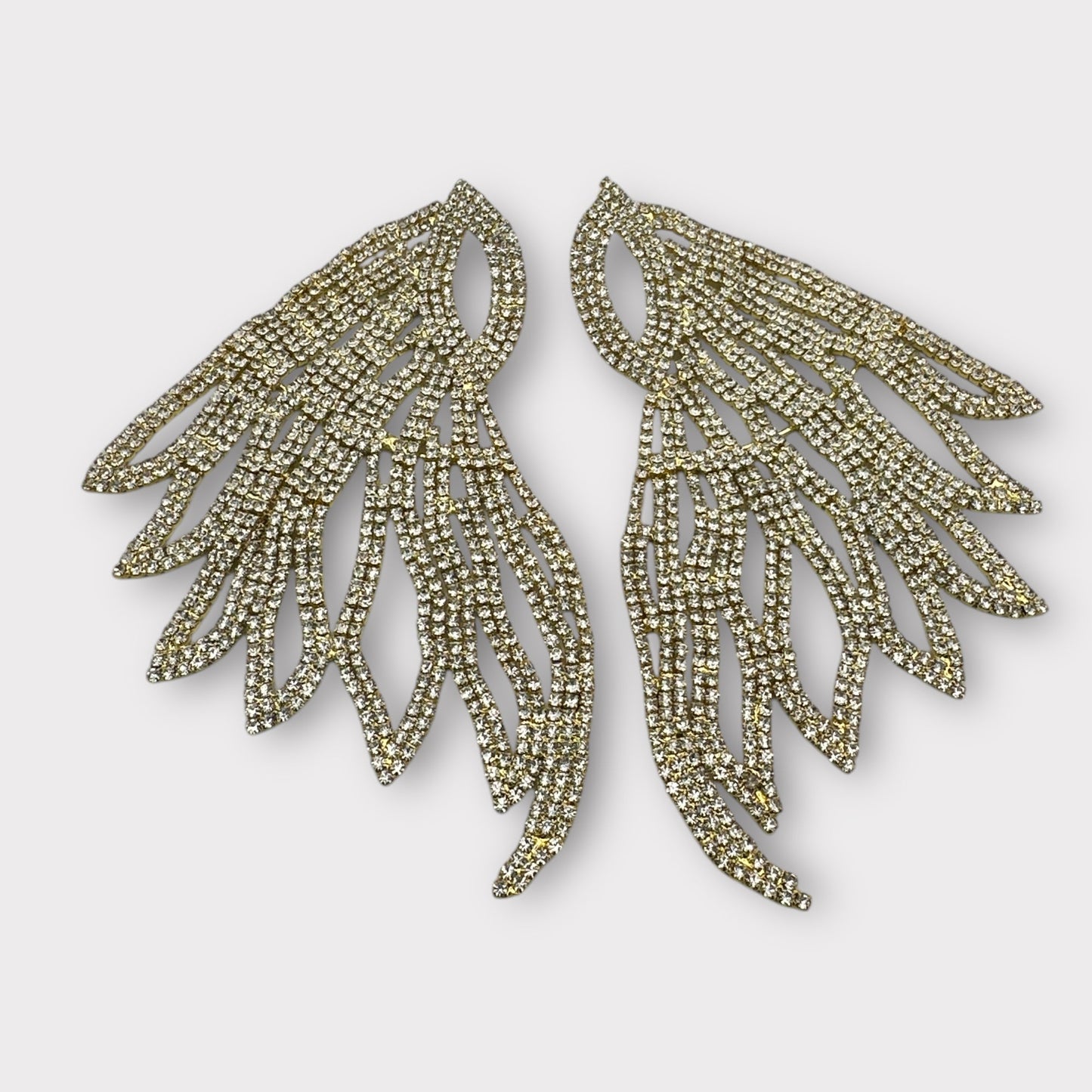 Glamorous Crystal Rhinestone Wing Earrings – Long Sparkling Statement Diamante Stud Drop Design - Fatisha Boutique