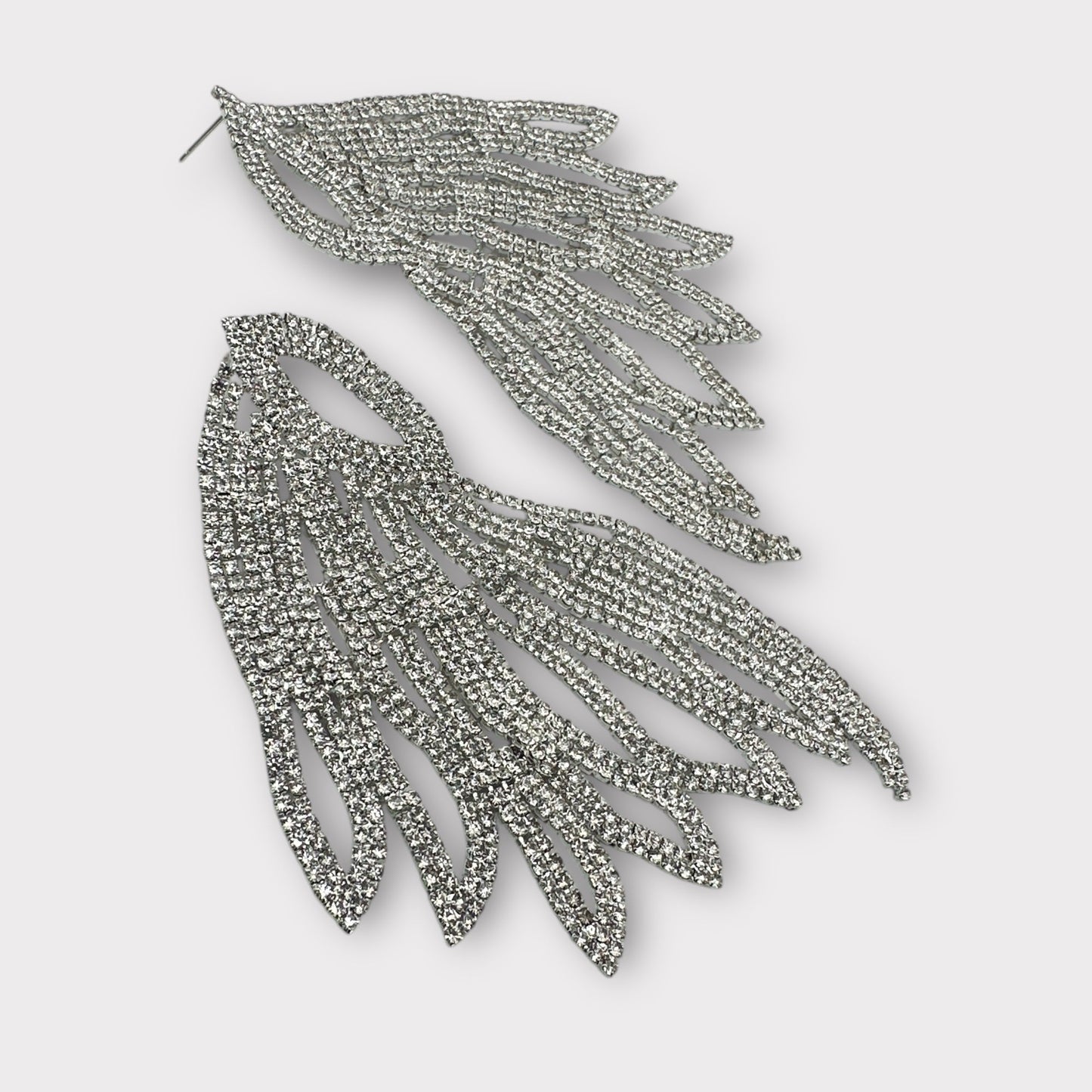 Glamorous Crystal Rhinestone Wing Earrings – Long Sparkling Statement Diamante Stud Drop Design - Fatisha Boutique