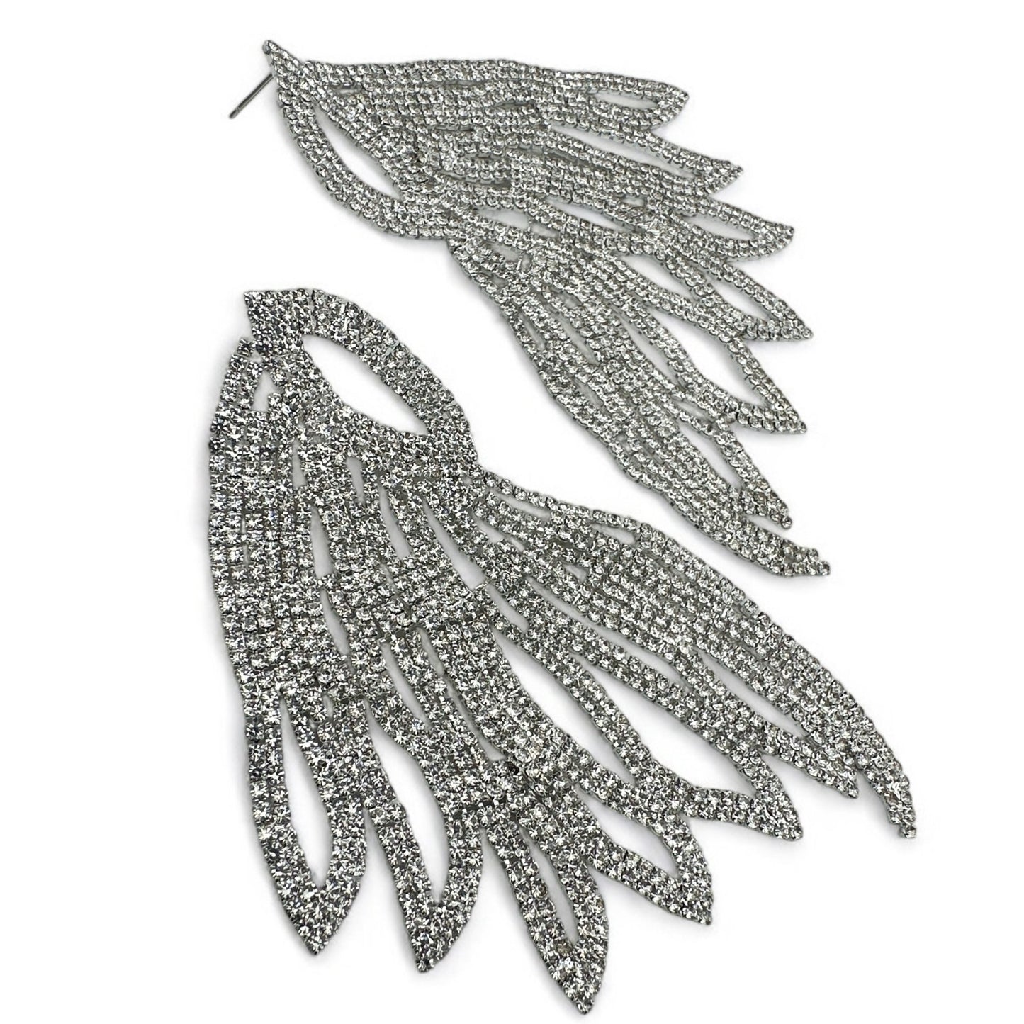 Glamorous Crystal Rhinestone Wing Earrings – Long Sparkling Statement Diamante Stud Drop Design - Fatisha Boutique