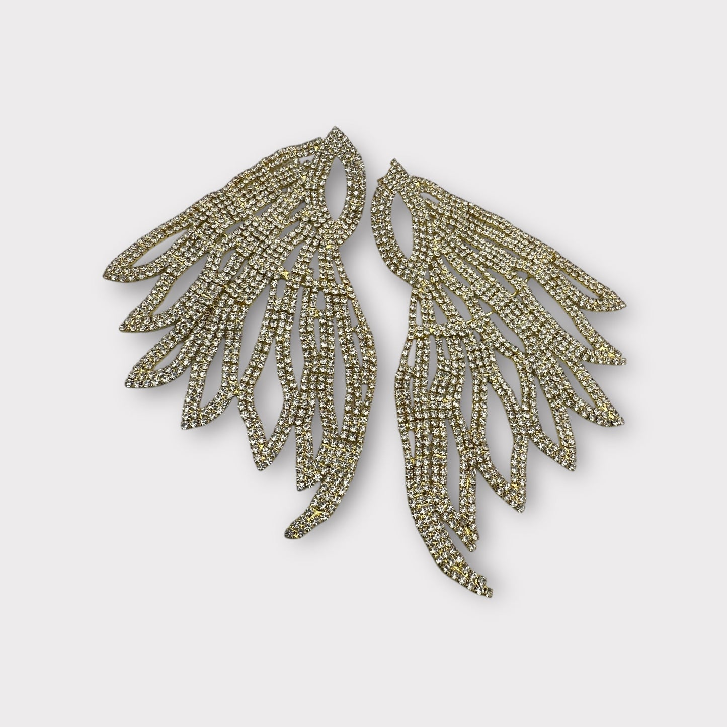 Glamorous Crystal Rhinestone Wing Earrings – Long Sparkling Statement Diamante Stud Drop Design - Fatisha Boutique