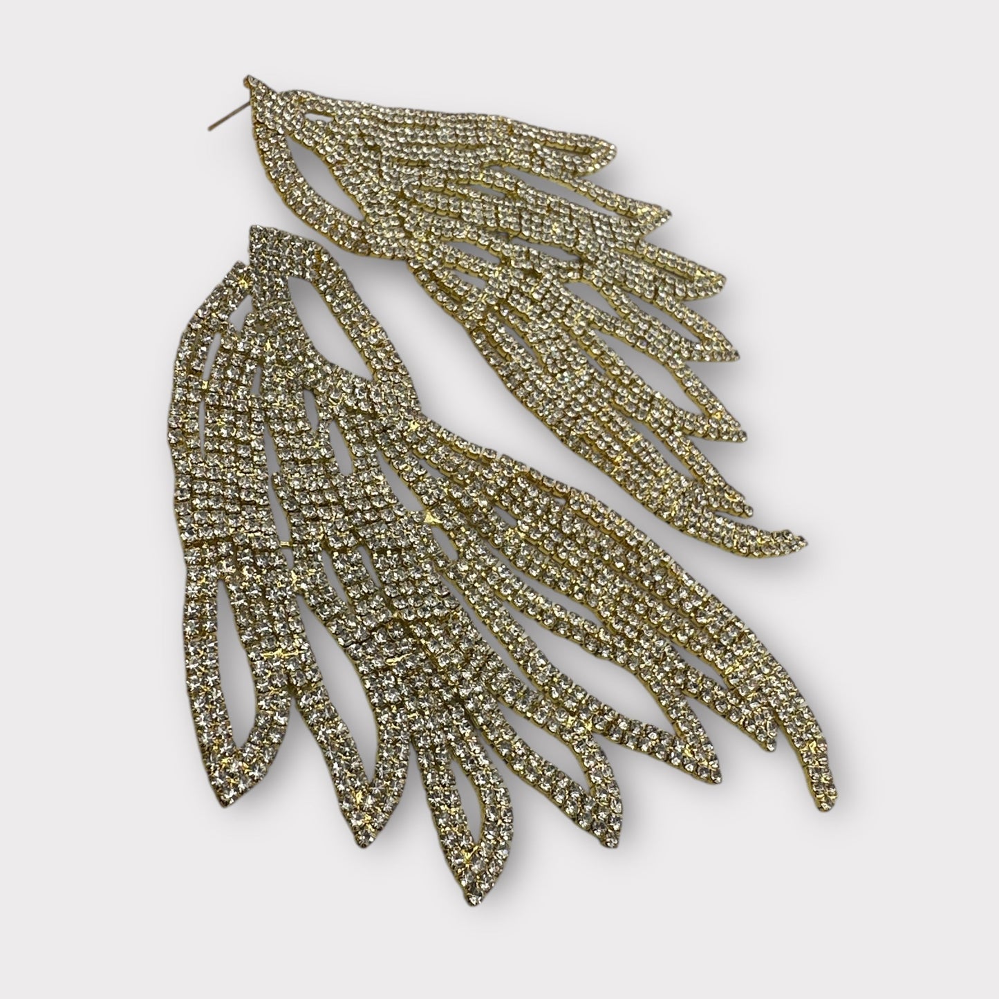 Glamorous Crystal Rhinestone Wing Earrings – Long Sparkling Statement Diamante Stud Drop Design - Fatisha Boutique