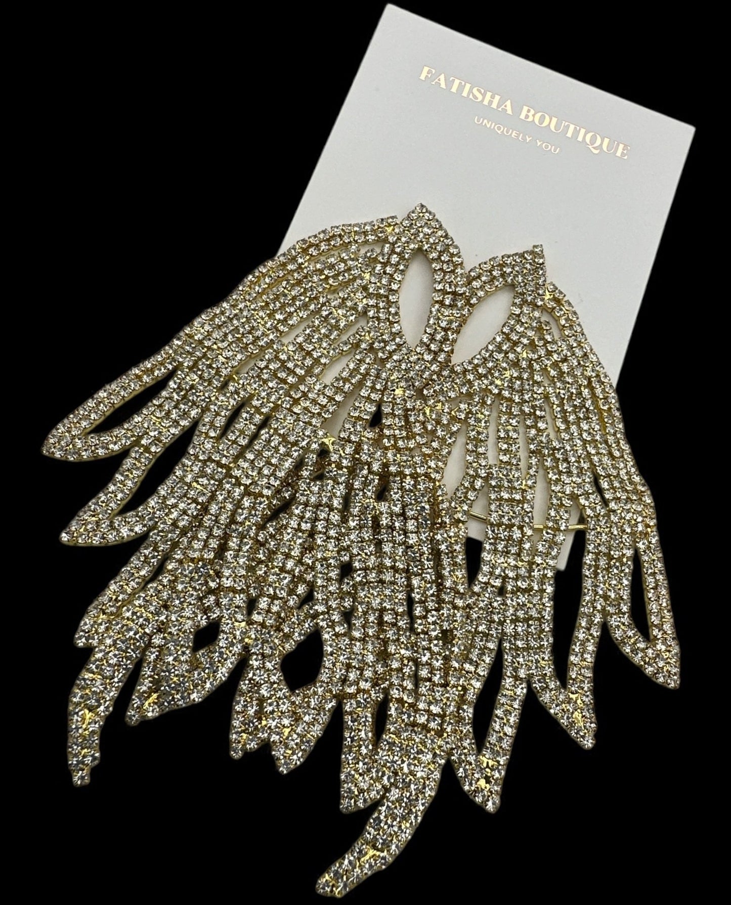 Glamorous Crystal Rhinestone Wing Earrings – Long Sparkling Statement Diamante Stud Drop Design - Fatisha Boutique