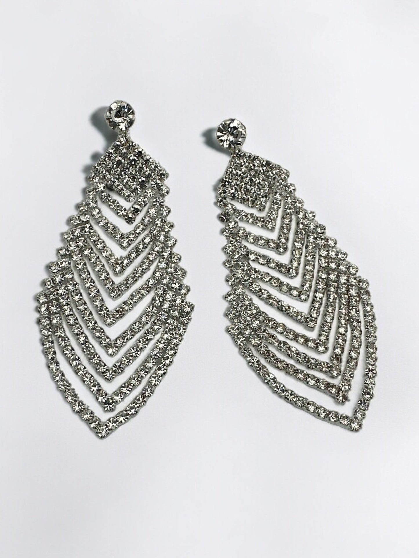 Glamorous Crystals Diamante Rhinestone Leaf Dangle Drop Earrings - Fatisha Boutique