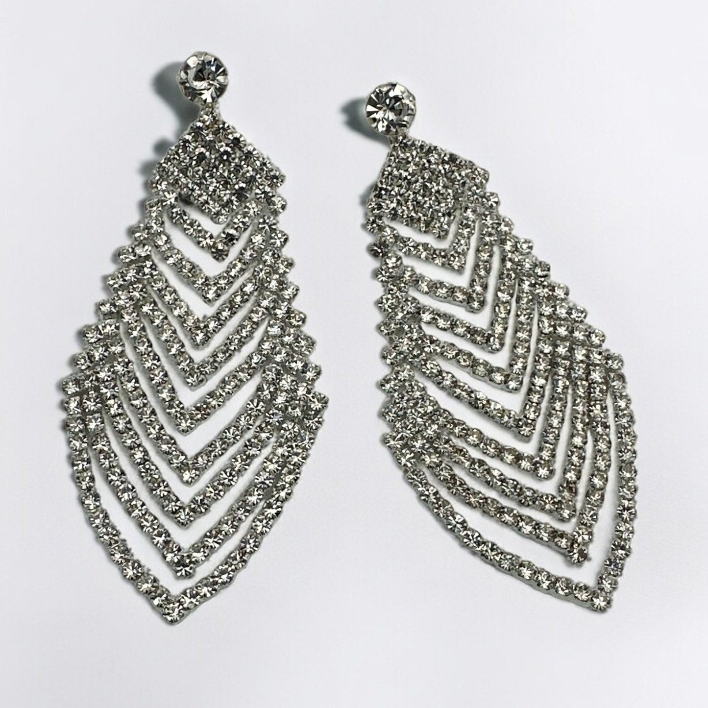 Glamorous Crystals Diamante Rhinestone Leaf Dangle Drop Earrings - Fatisha Boutique