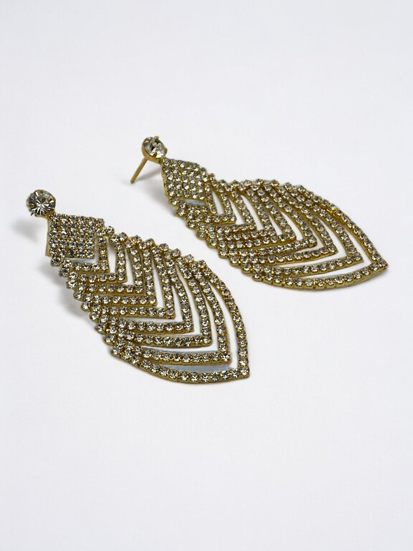 Glamorous Crystals Diamante Rhinestone Leaf Dangle Drop Earrings - Fatisha Boutique