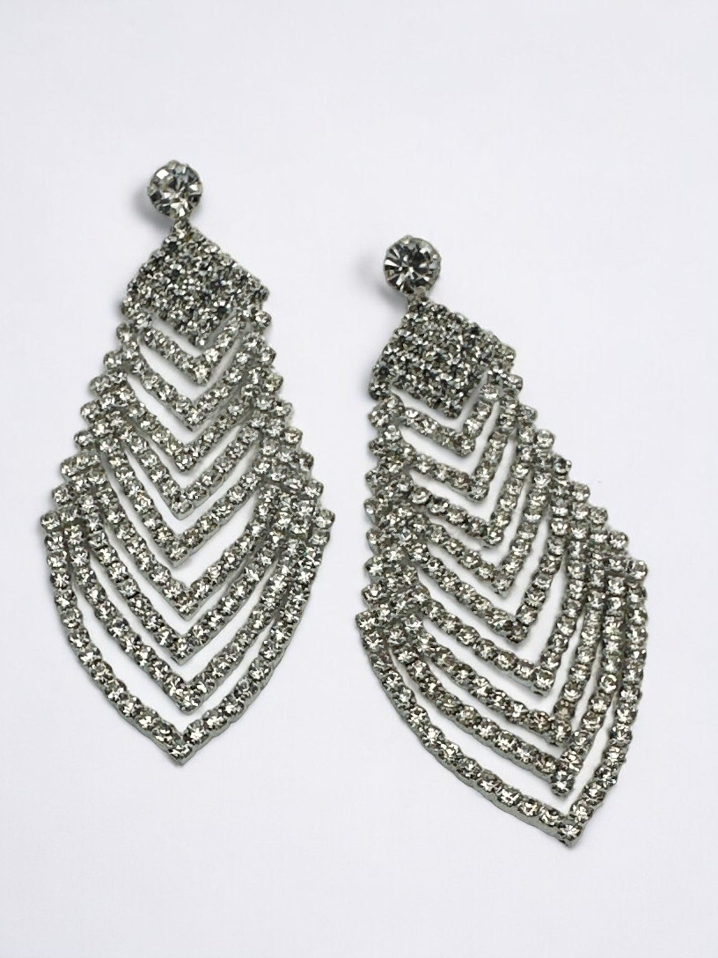 Glamorous Crystals Diamante Rhinestone Leaf Dangle Drop Earrings - Fatisha Boutique