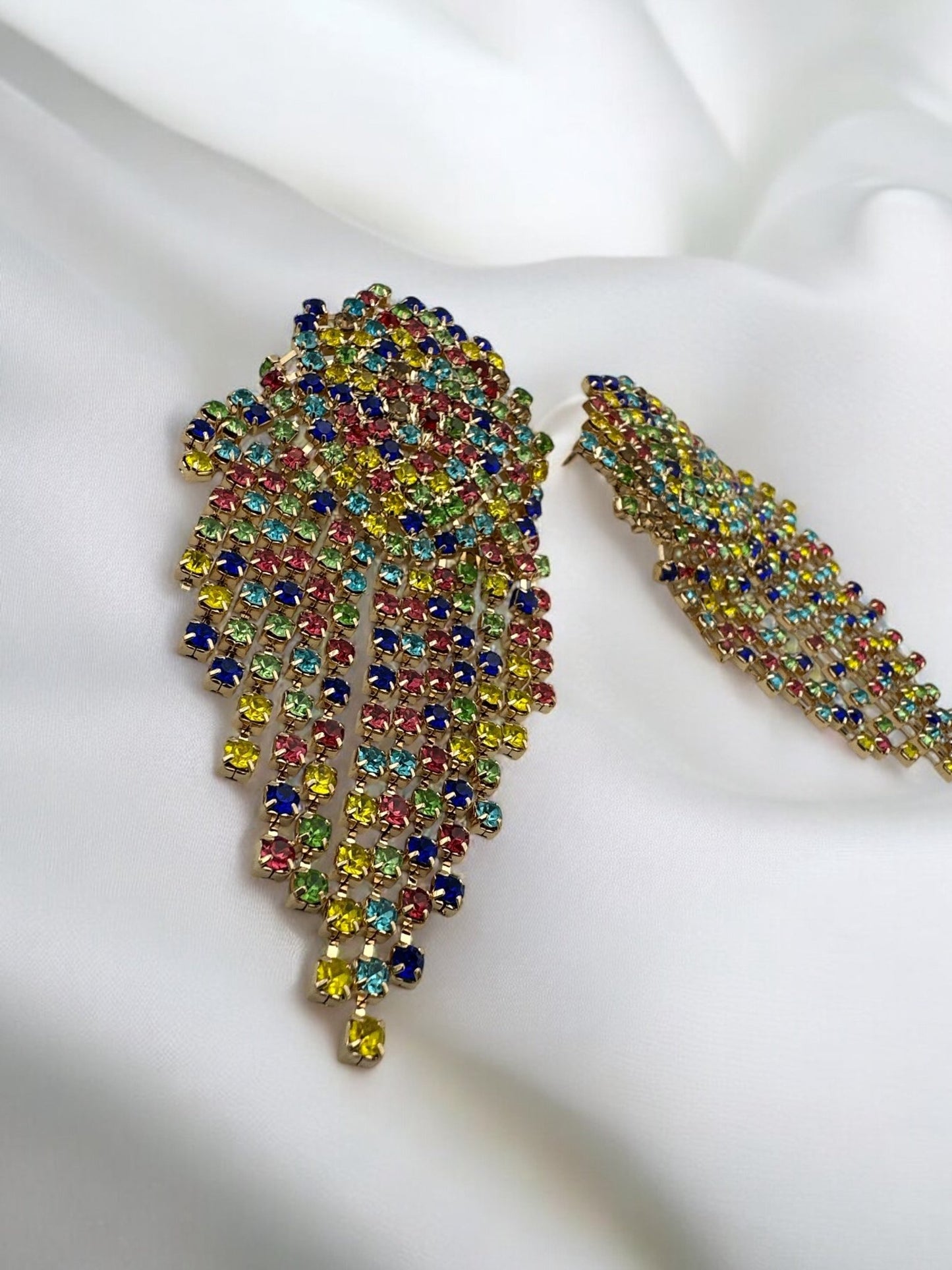 Glamorous Diamante Rhinestone Crystal Cascade Tassel Statement Drop Earrings - Fatisha Boutique