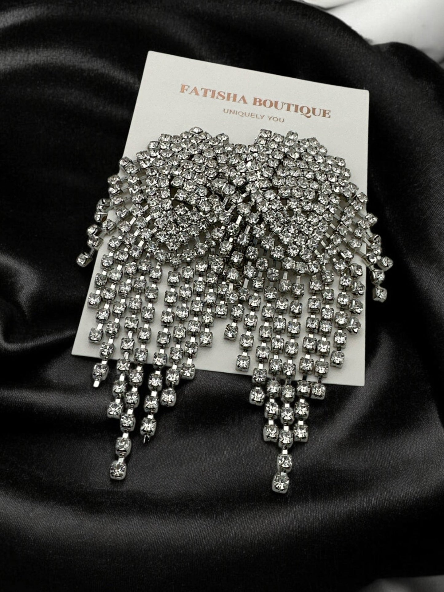 Glamorous Diamante Rhinestone Crystal Cascade Tassel Statement Drop Earrings - Fatisha Boutique