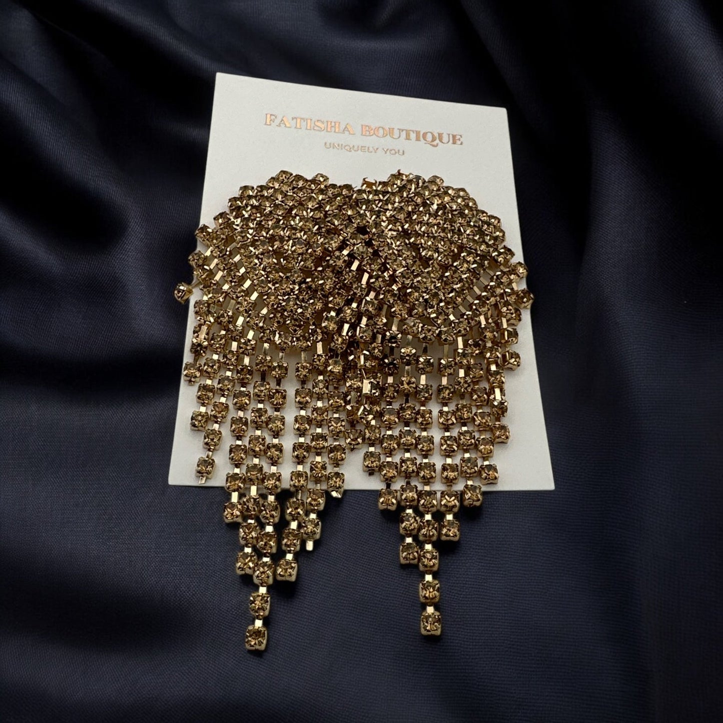 Glamorous Diamante Rhinestone Crystal Cascade Tassel Statement Drop Earrings - Fatisha Boutique