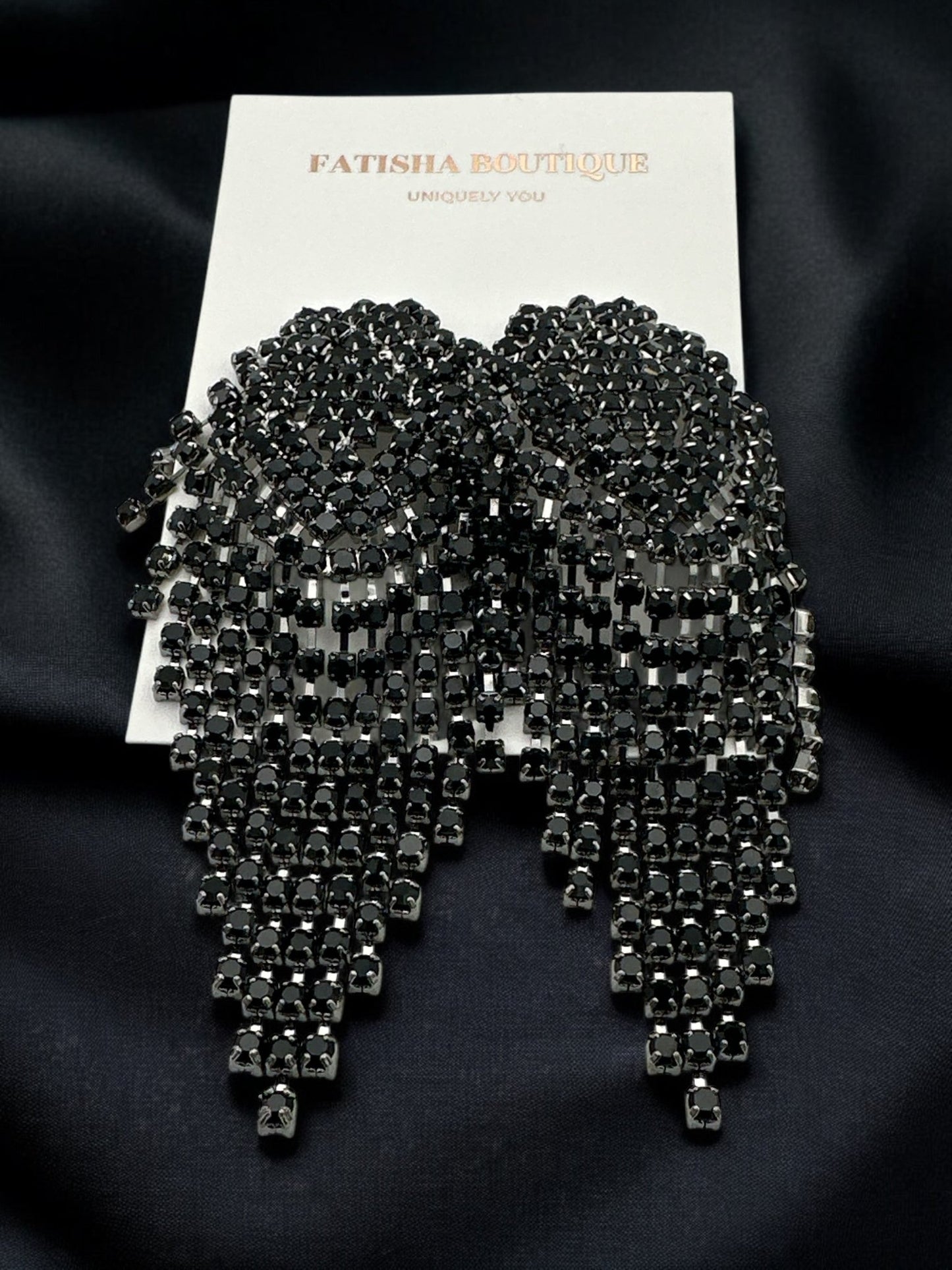 Glamorous Diamante Rhinestone Crystal Cascade Tassel Statement Drop Earrings - Fatisha Boutique
