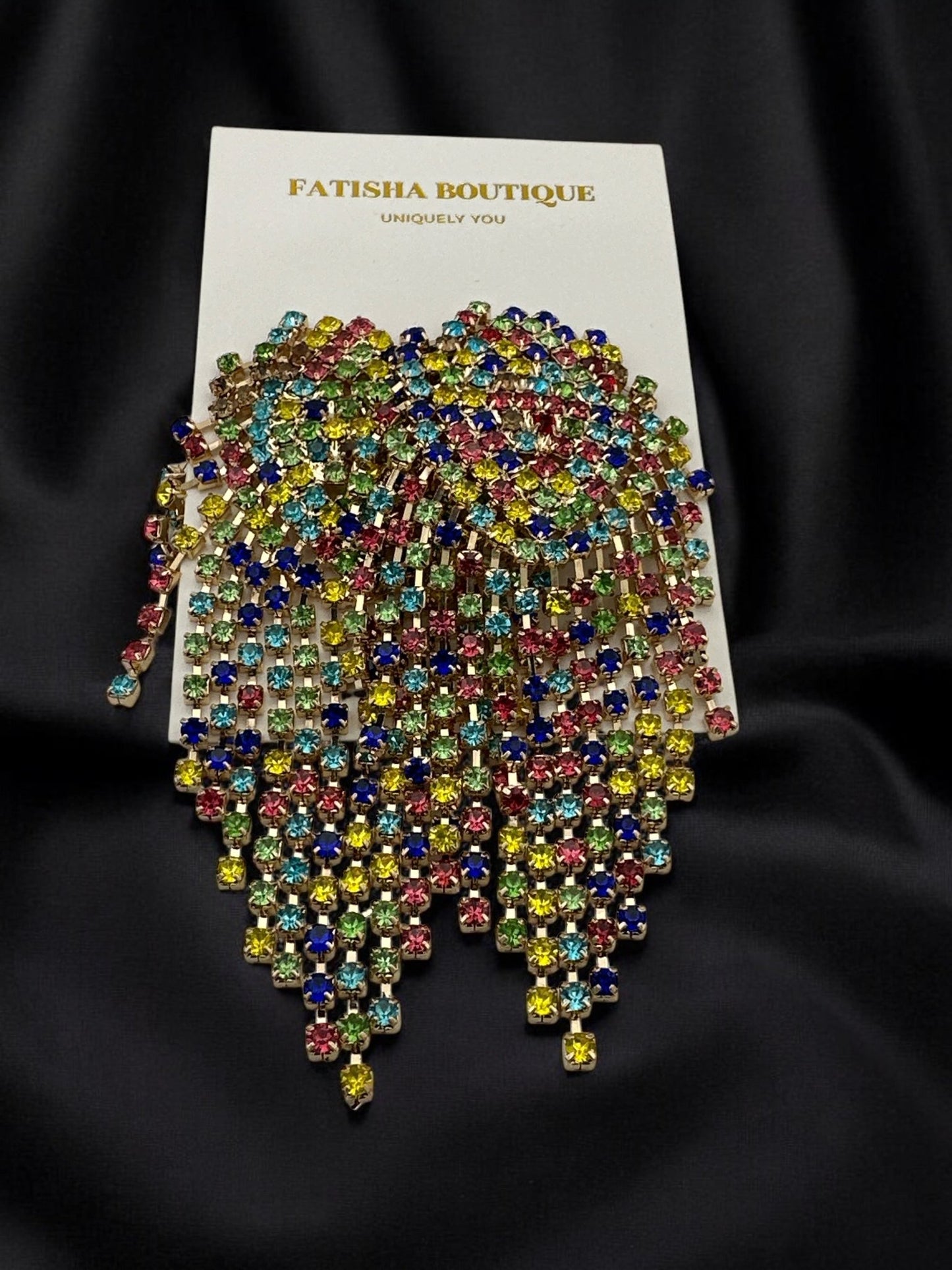 Glamorous Diamante Rhinestone Crystal Cascade Tassel Statement Drop Earrings - Fatisha Boutique