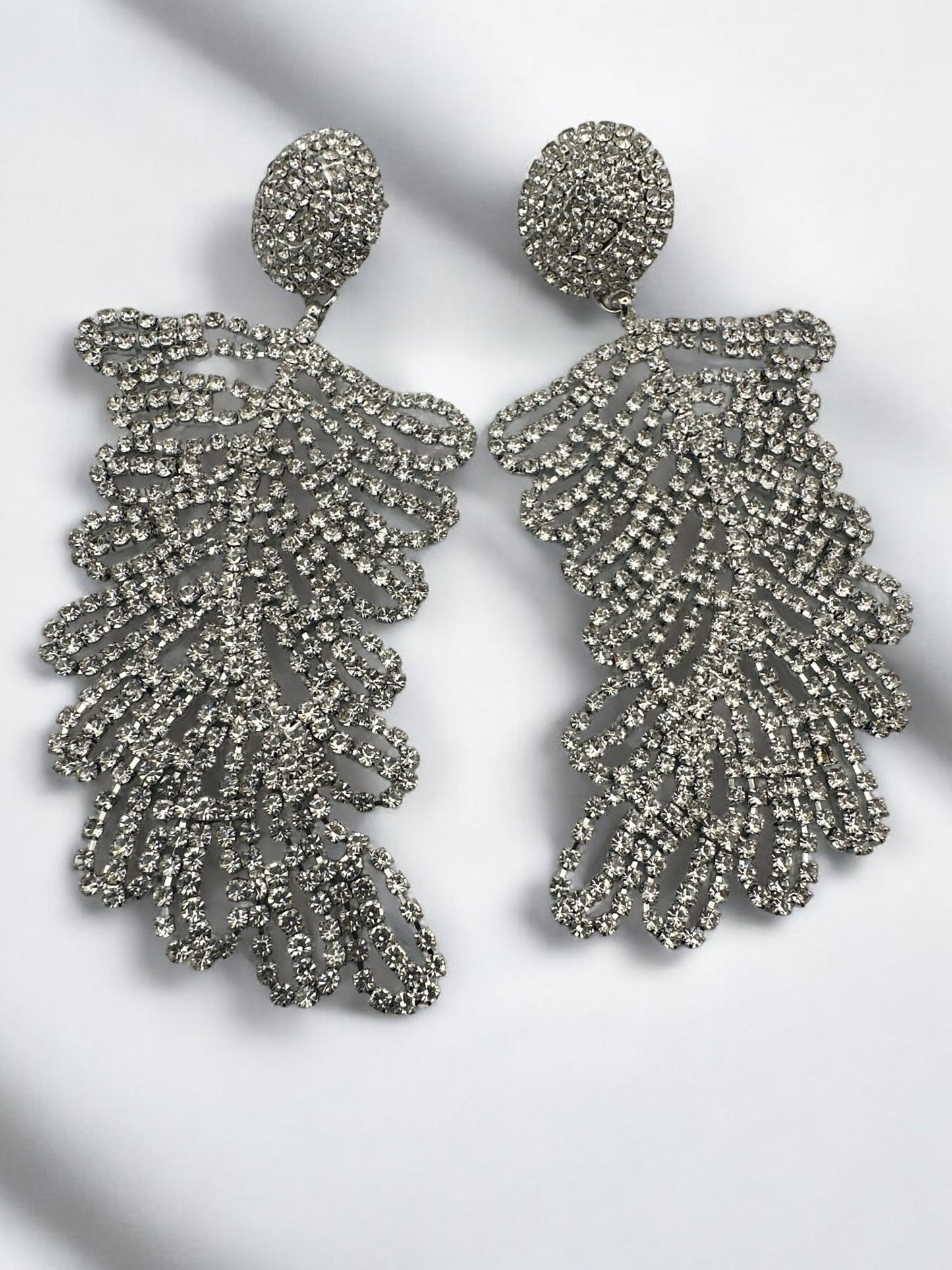 Glamorous Large Elegant Statement Diamante Rhinestone Leaf Stud Earrings - Fatisha Boutique